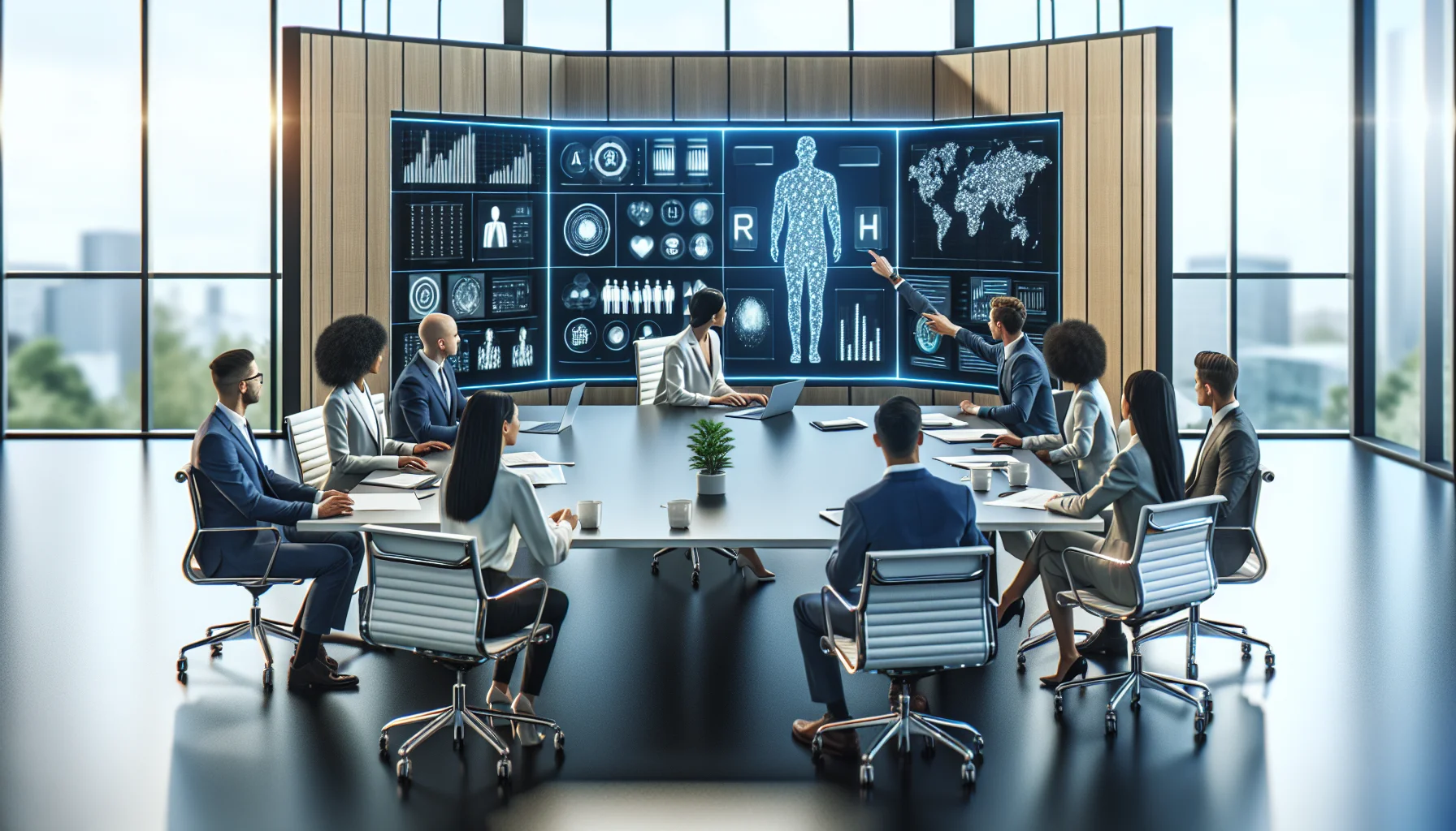 HR team reviewing AI in HR dashboard and metrics