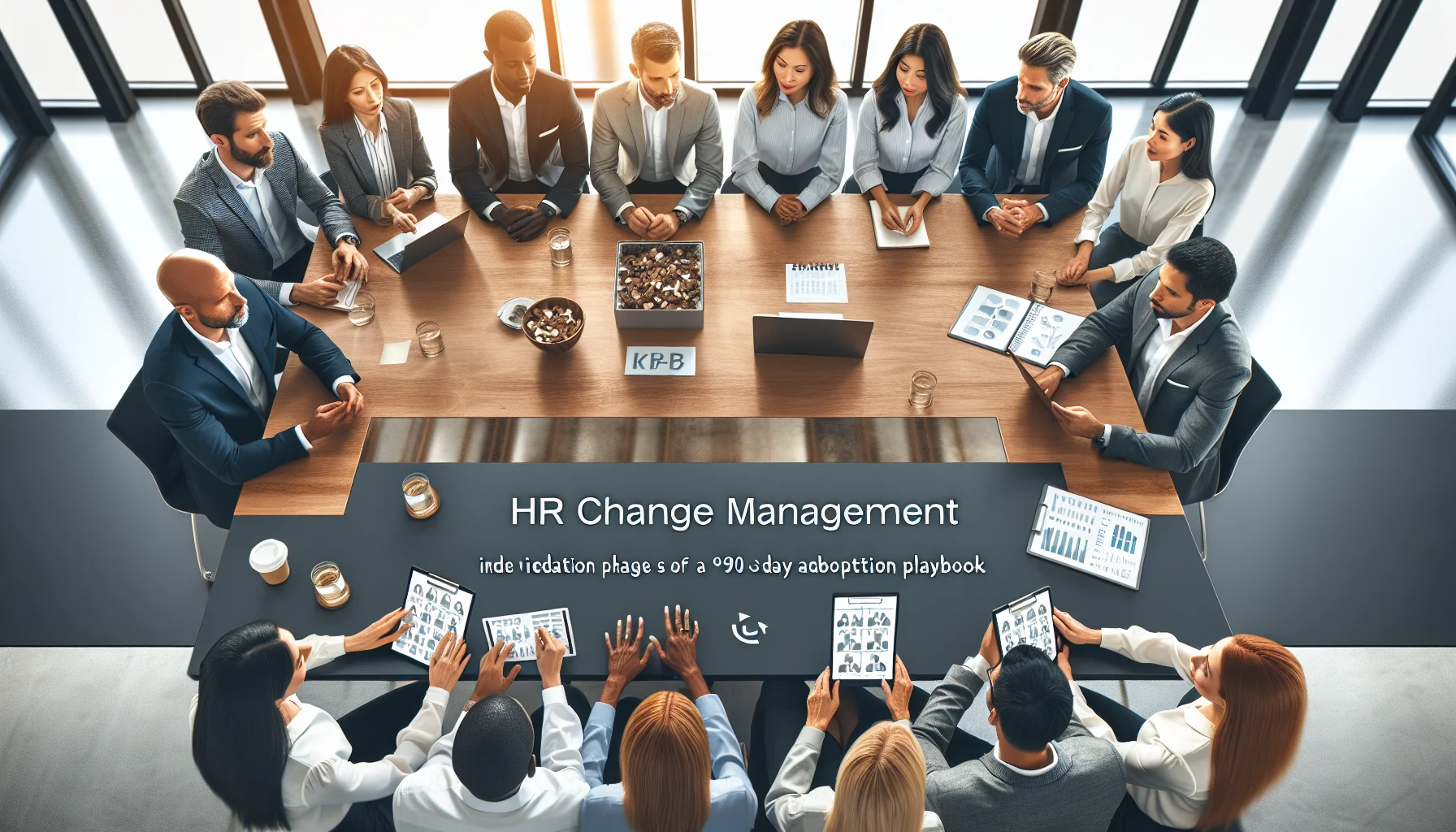 HR team discussing HR change management framework on whiteboard