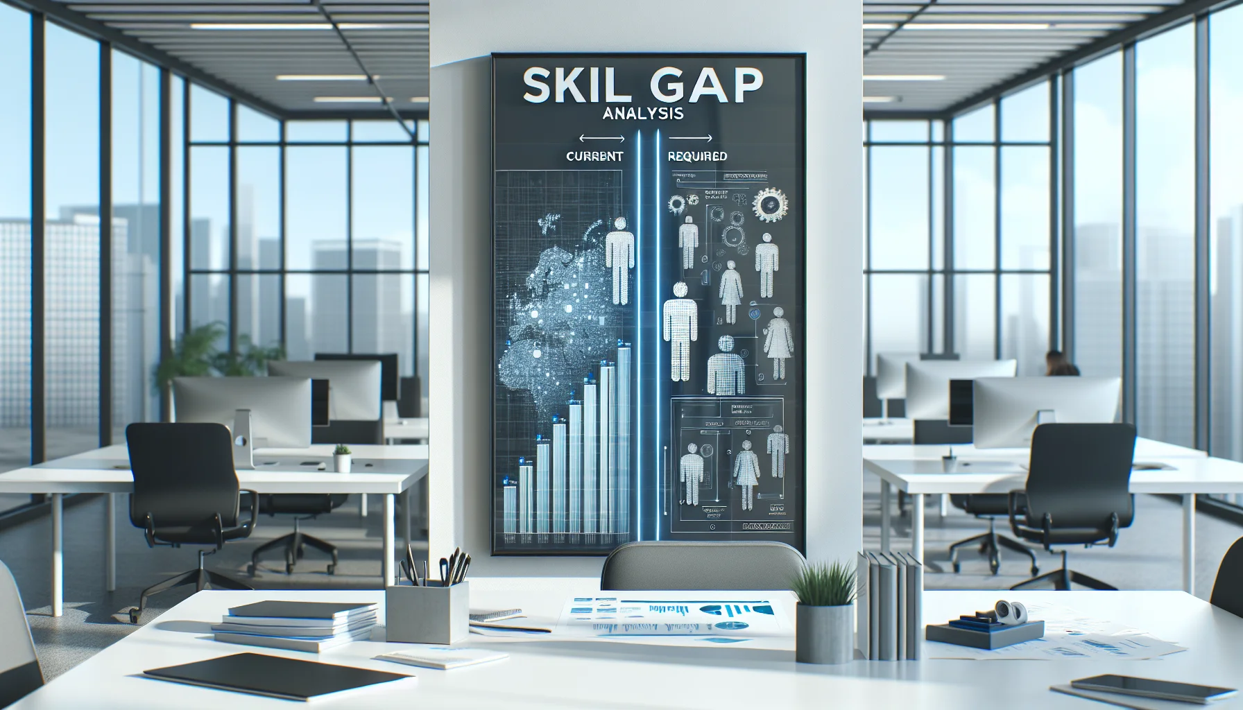Team conducting skill gap analysis with competency mapping chart