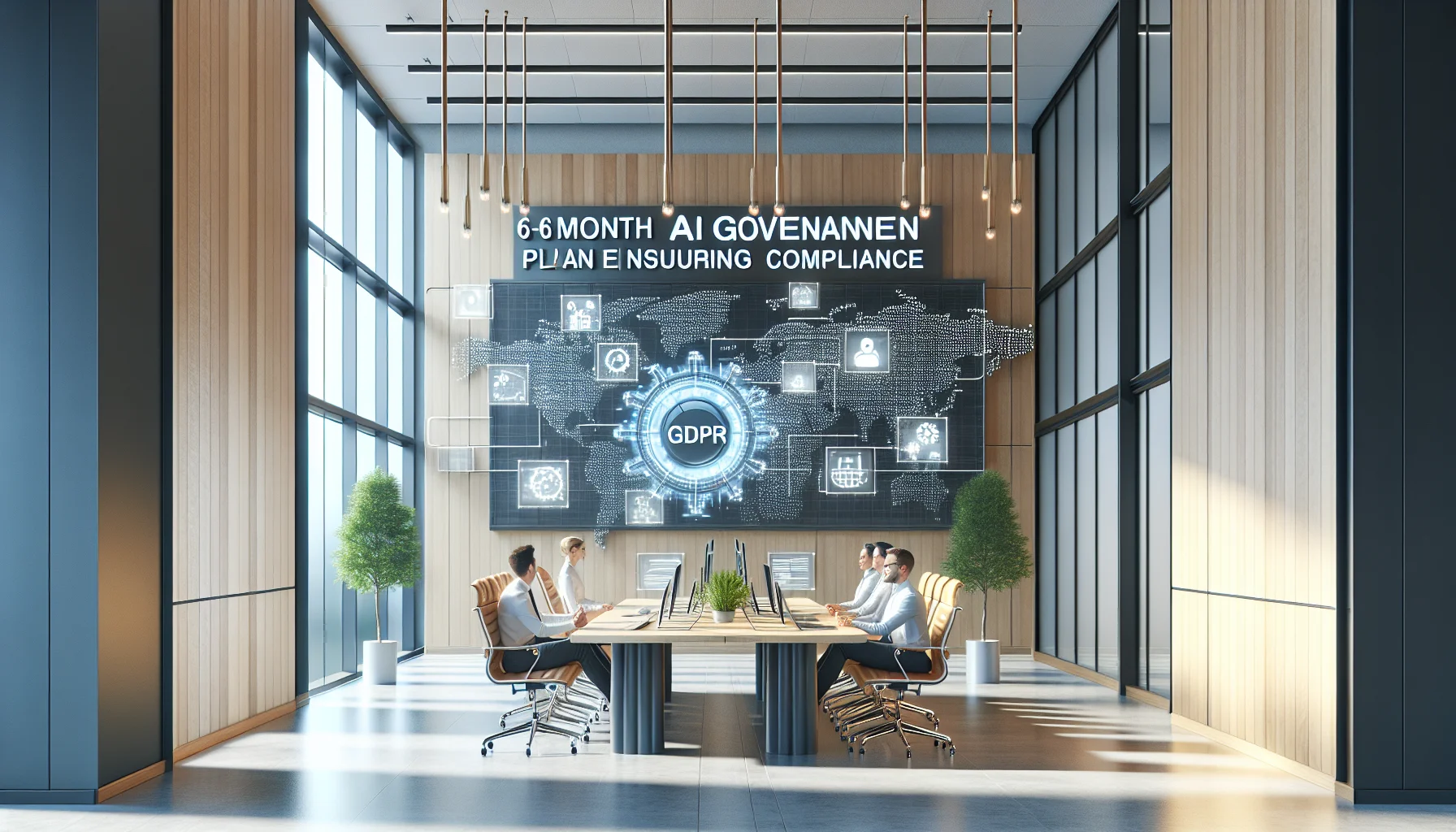 Team reviewing AI governance GDPR framework and compliance roadmap