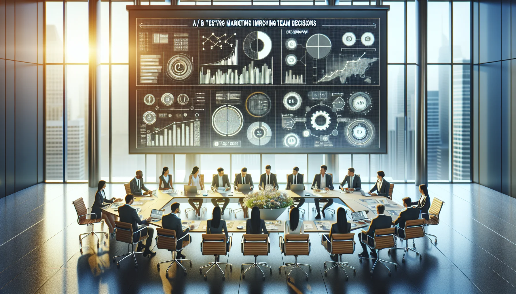 Marketing team reviewing A/B testing marketing results dashboard