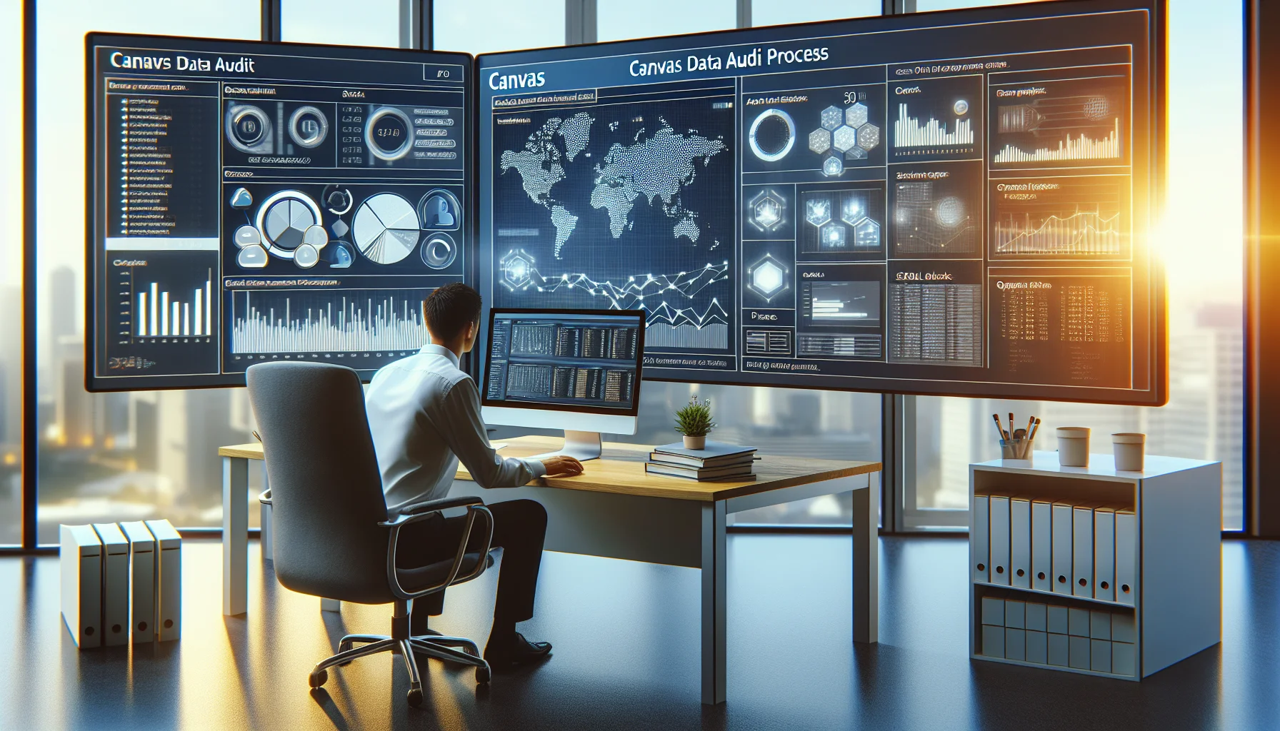 Analyst reviewing Canvas data audit results on laptop screen