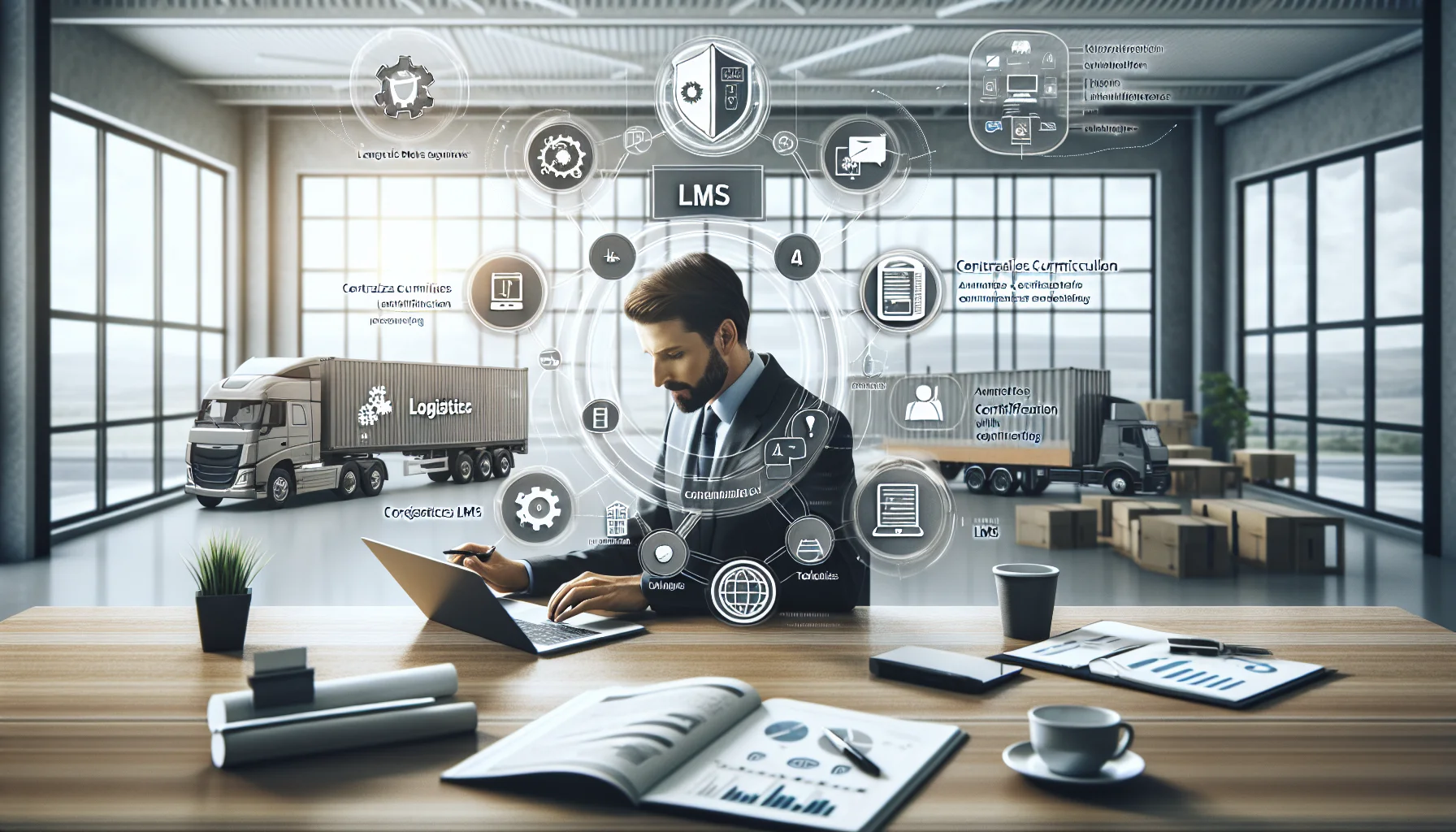 Logistics LMS dashboard showing telematics-linked training metrics for fleet