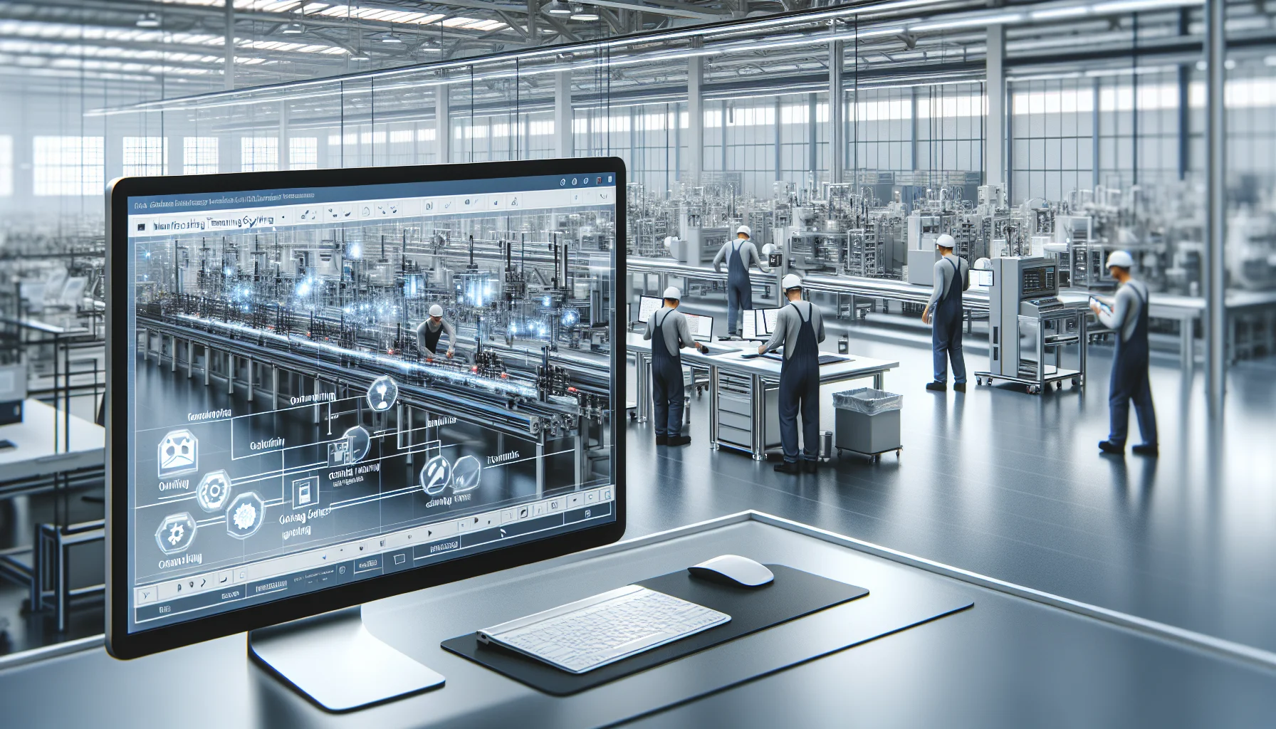 Factory workers using a manufacturing LMS on a tablet