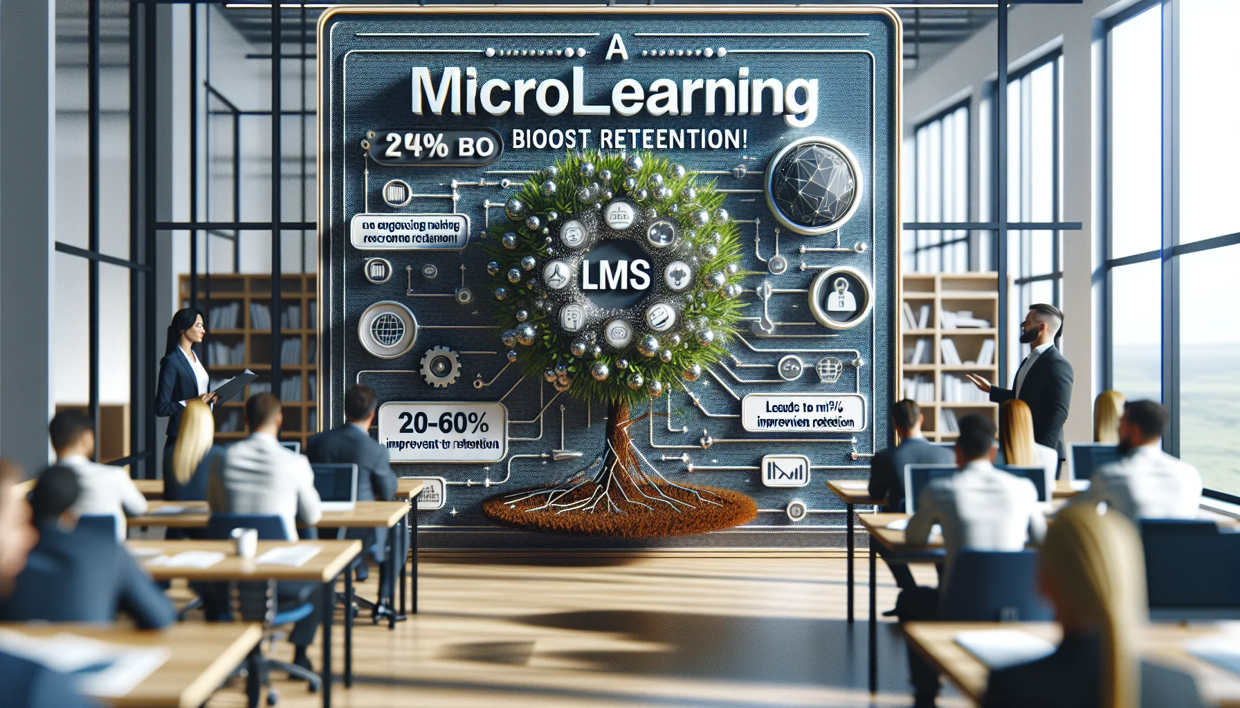 Team reviewing microlearning LMS retention metrics on mobile devices