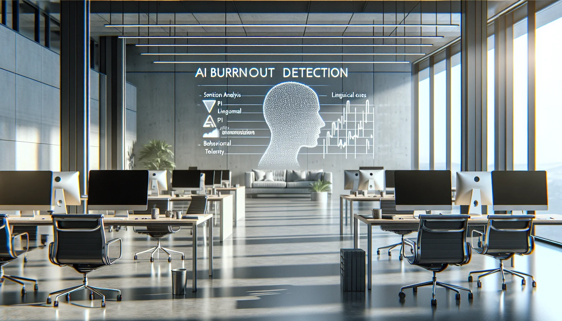 Manager reviewing AI burnout detection dashboard with sentiment trends