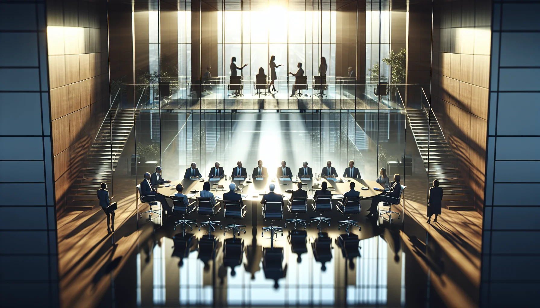 Board reviewing ethical governance metrics on dashboard screen