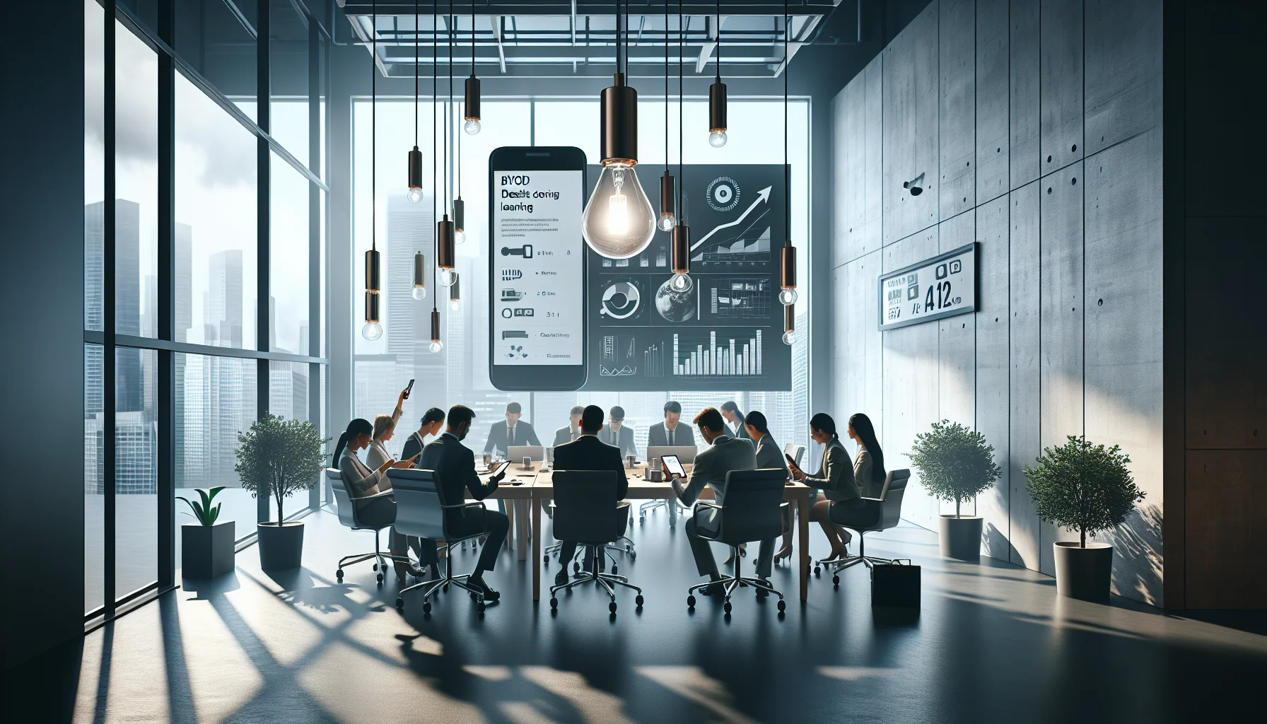 Employees completing BYOD mobile learning on smartphones during shift breaks