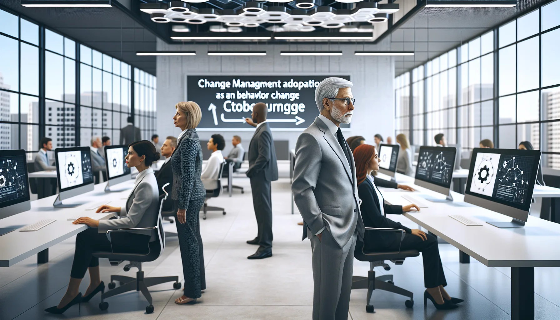 Cross-generational team using learning platform - change management learning