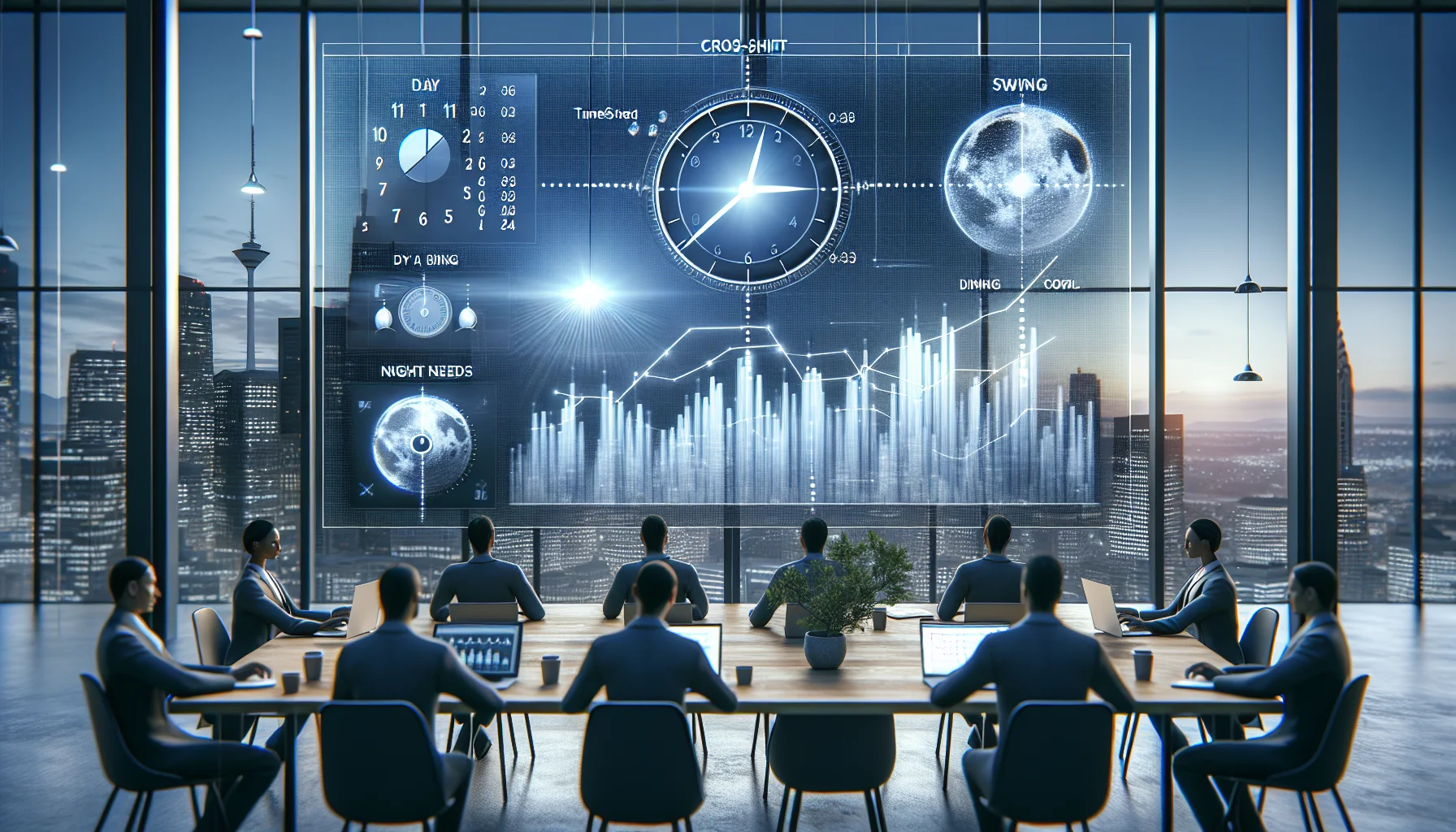 Operations team reviewing cross-shift analytics dashboards for training needs