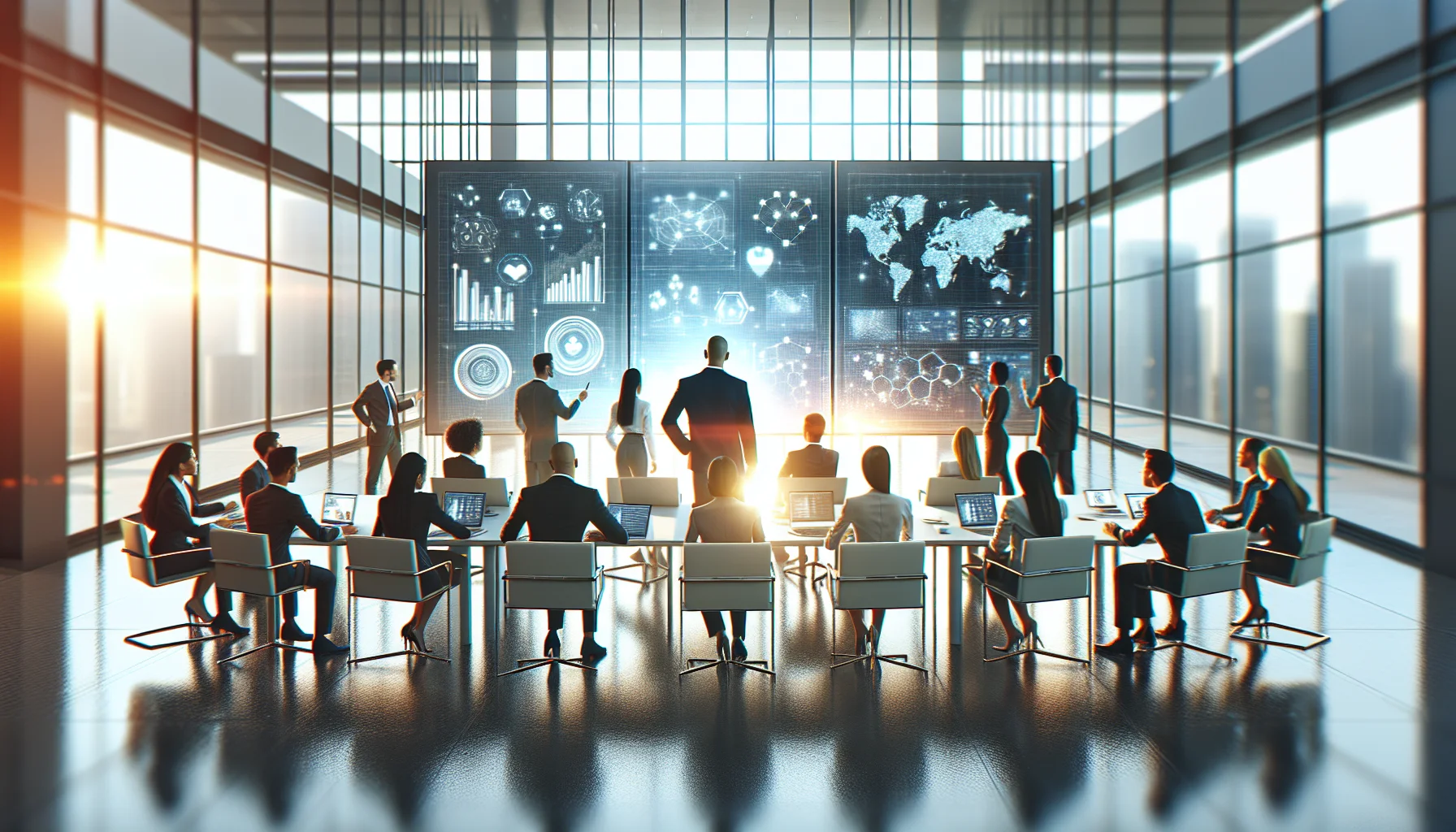 Executives reviewing digital marketing strategy and talent development roadmap