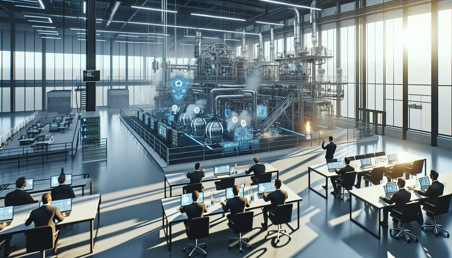 Engineer using VR headset with digital twins training simulation