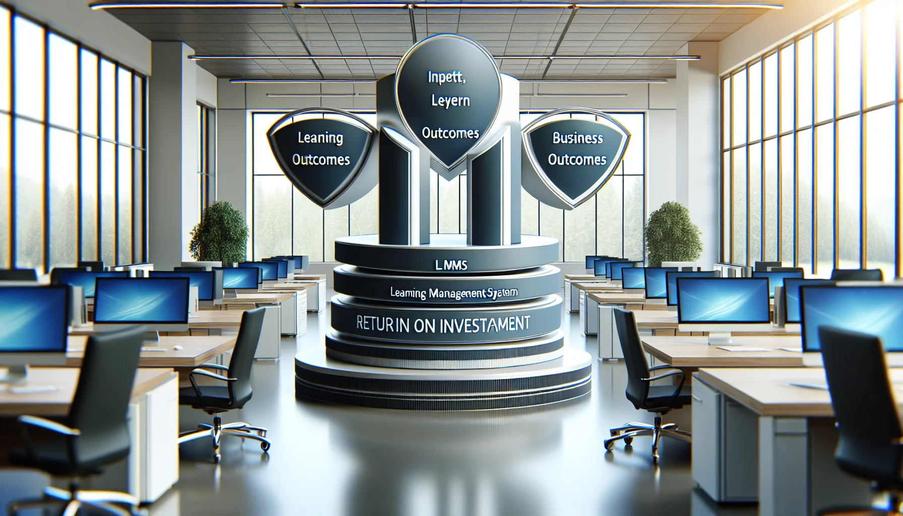 Executives reviewing LMS ROI dashboard and learning analytics