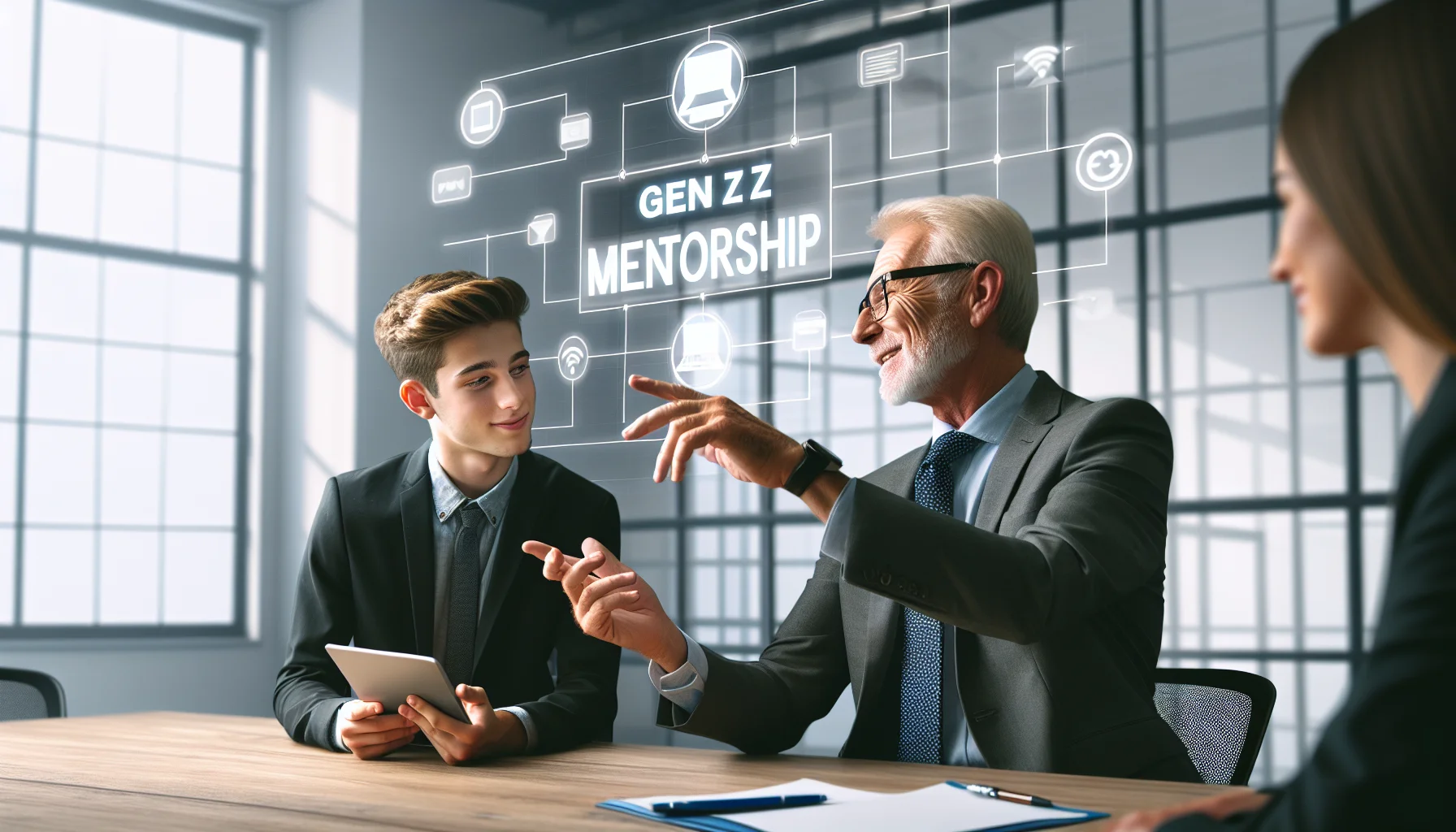 Gen Z mentorship session: mentor guides leader on analytics dashboard