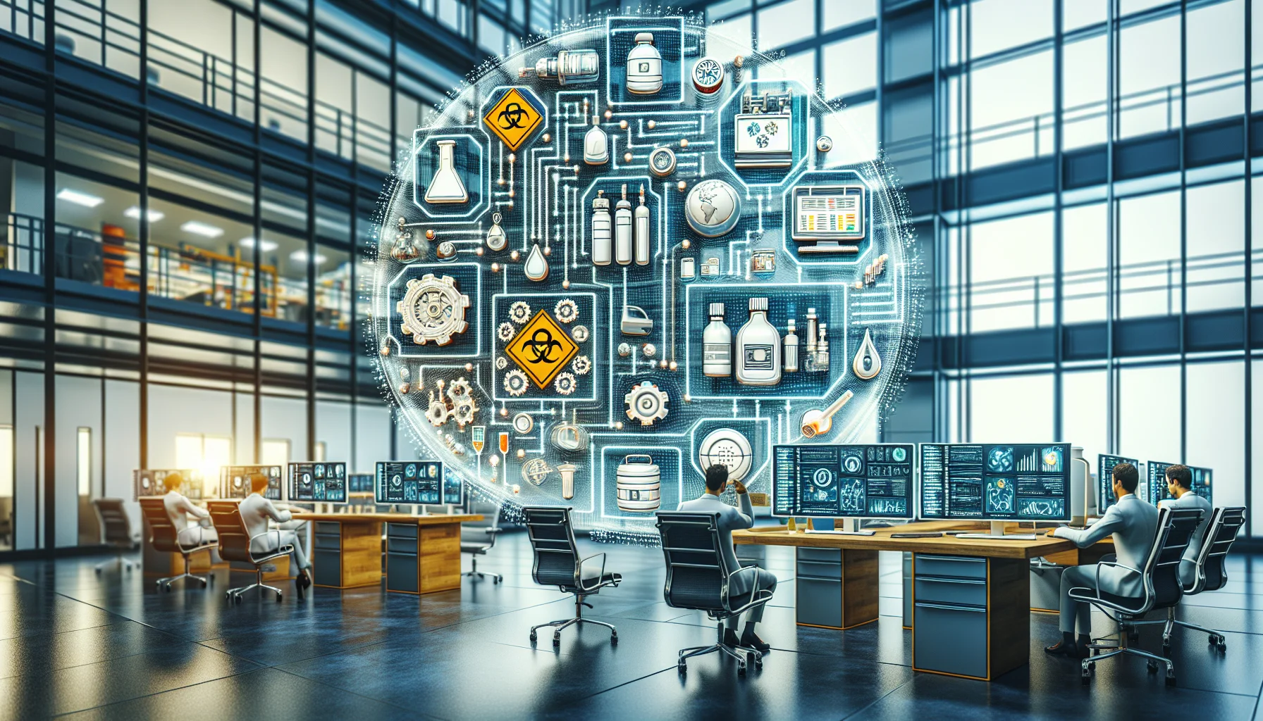 Engineer reviewing hazcom compliance decision tree on tablet