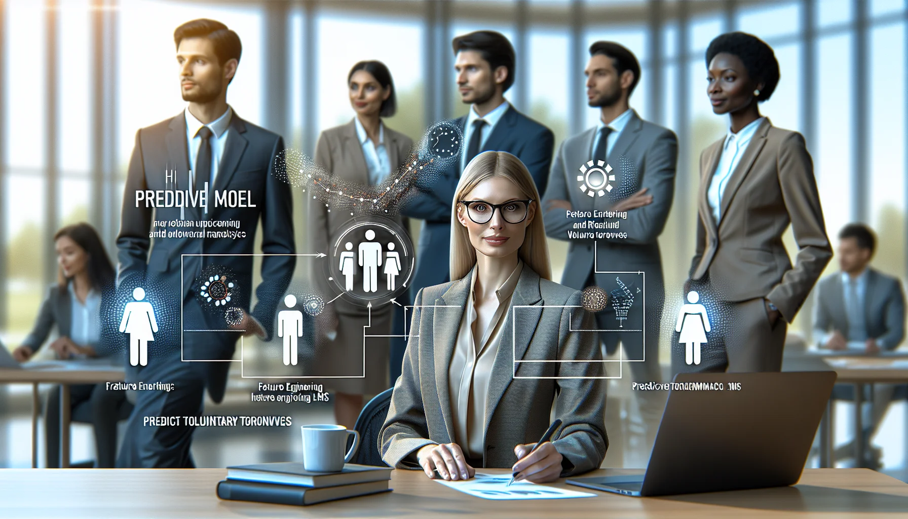 HR analysts reviewing predictive model LMS dashboard and feature importances