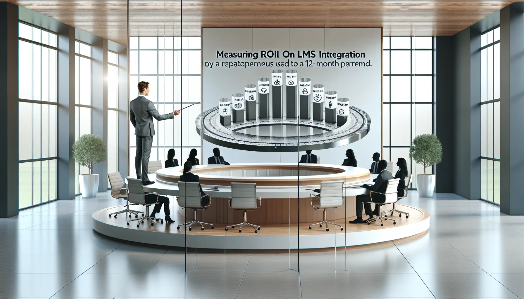 HR team reviewing LMS integration ROI model on laptop