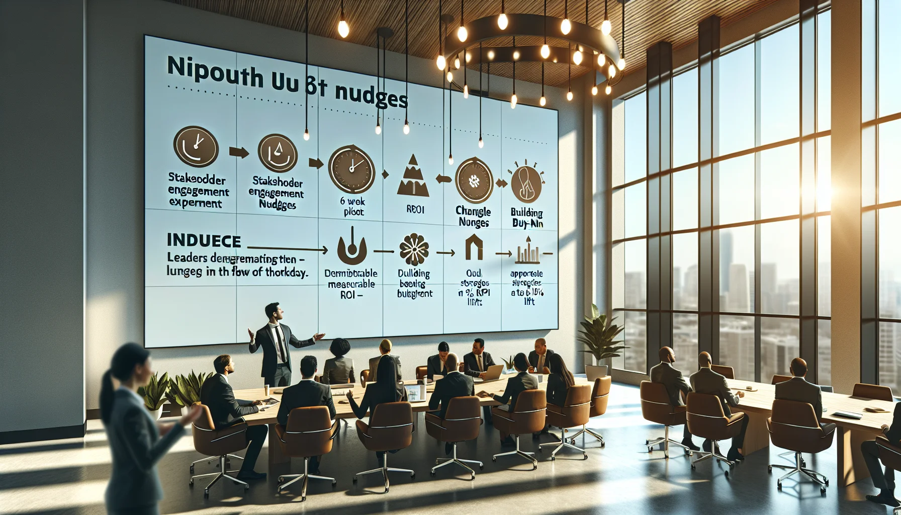 Team reviewing pilot dashboard for build buy-in nudges