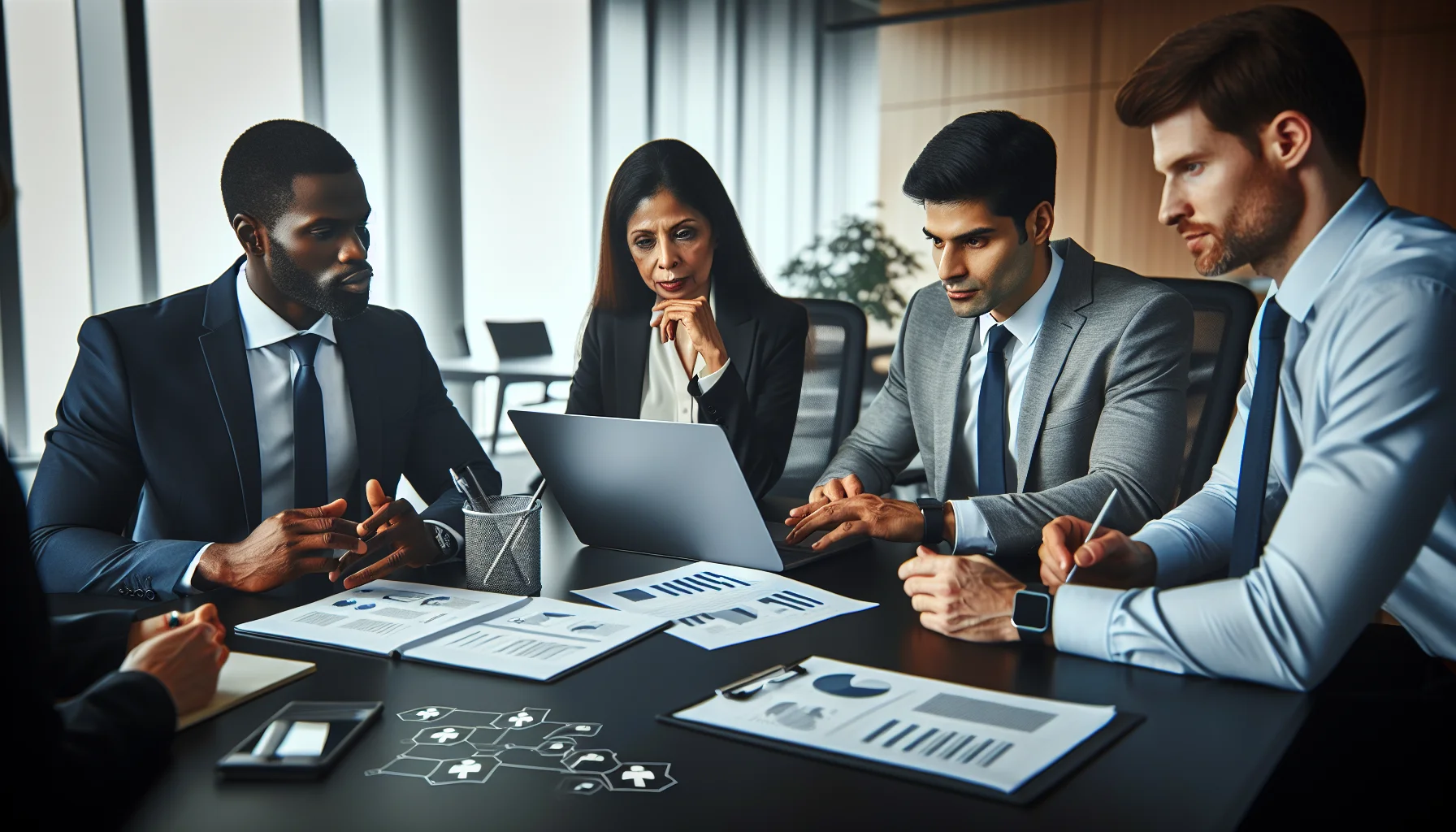 Executives reviewing HR IT compliance data map on screen