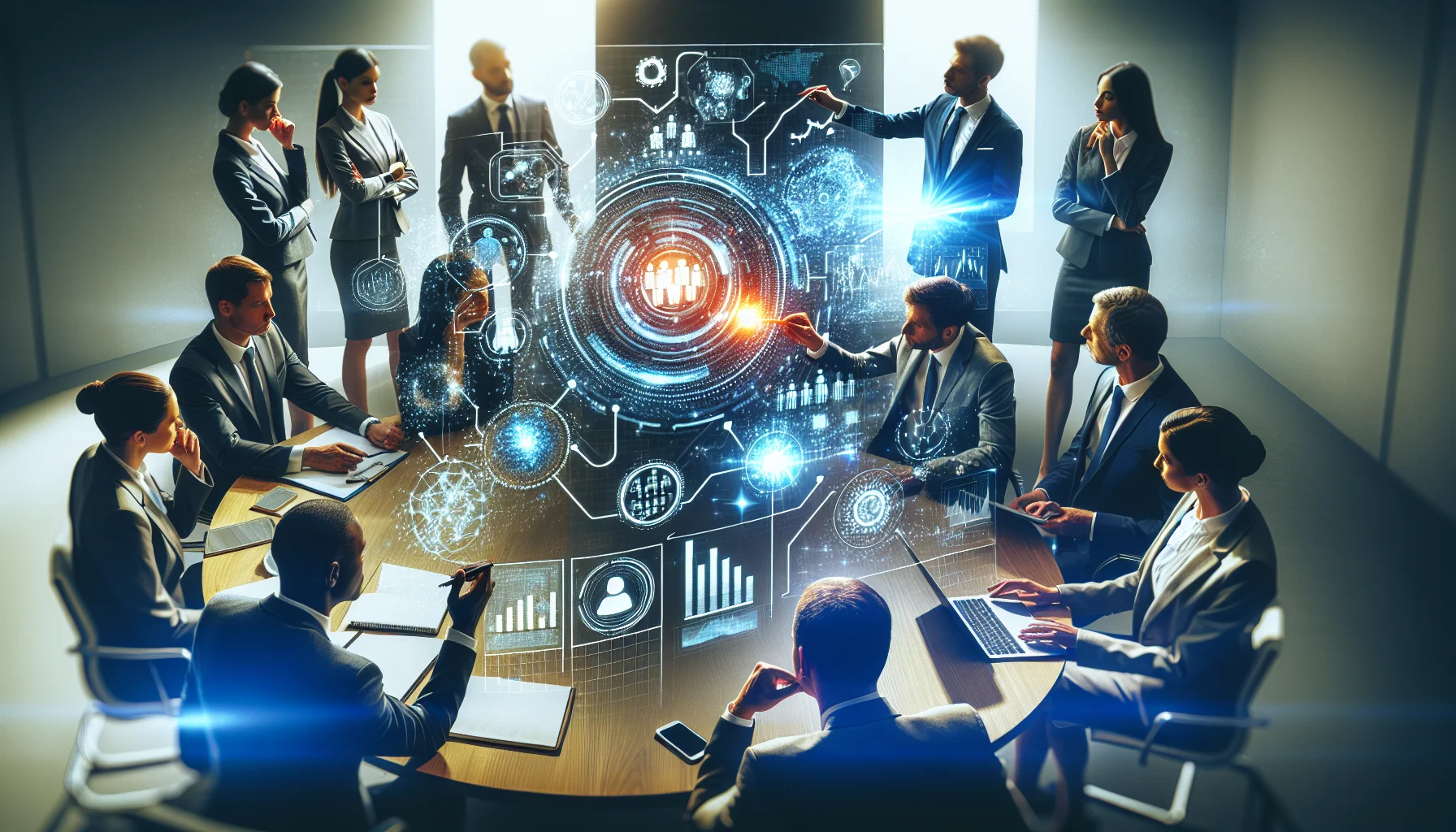 Analysts reviewing learning predictive analytics dashboard on laptop
