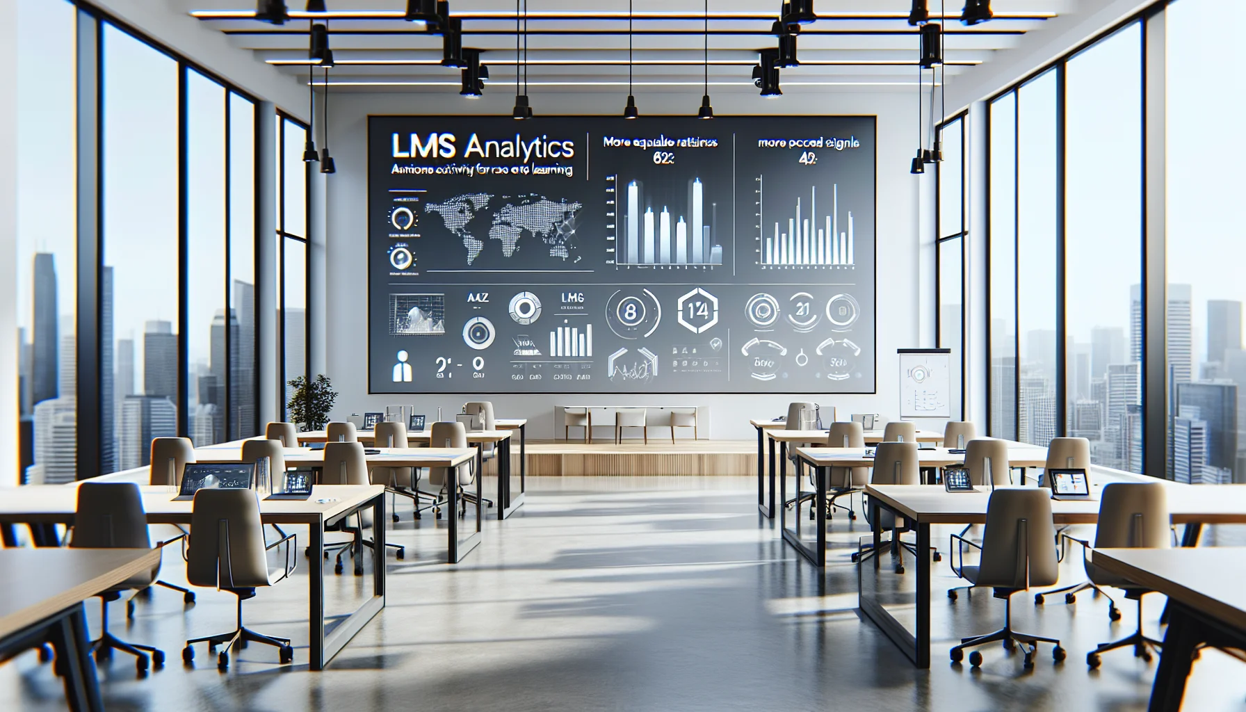 Manager reviewing LMS analytics dashboard for feedback topics