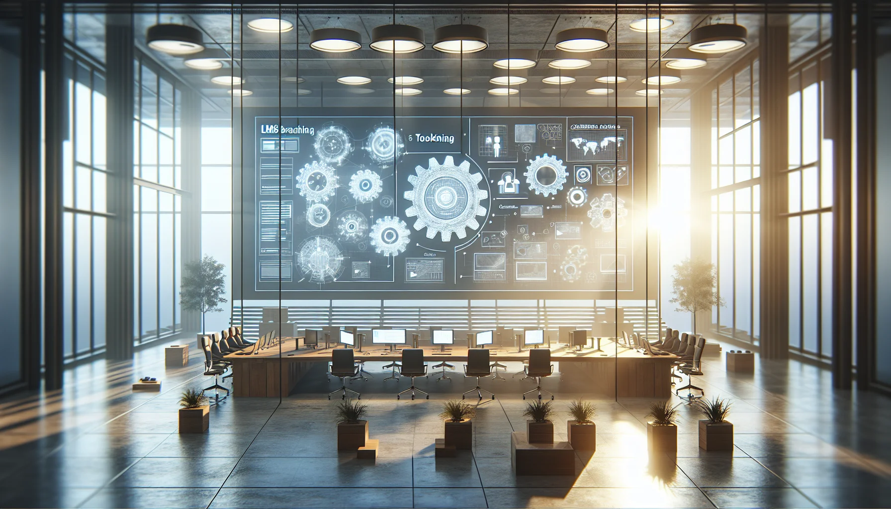 Developer reviewing LMS branching scenarios integration diagram on laptop