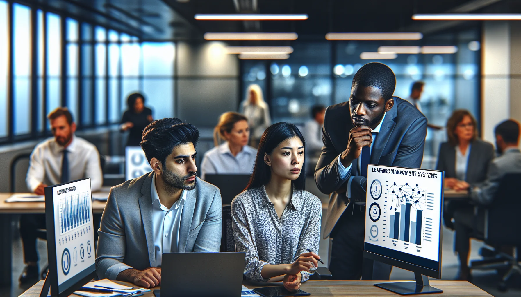 HR team reviewing LMS engagement drops dashboard for burnout signals