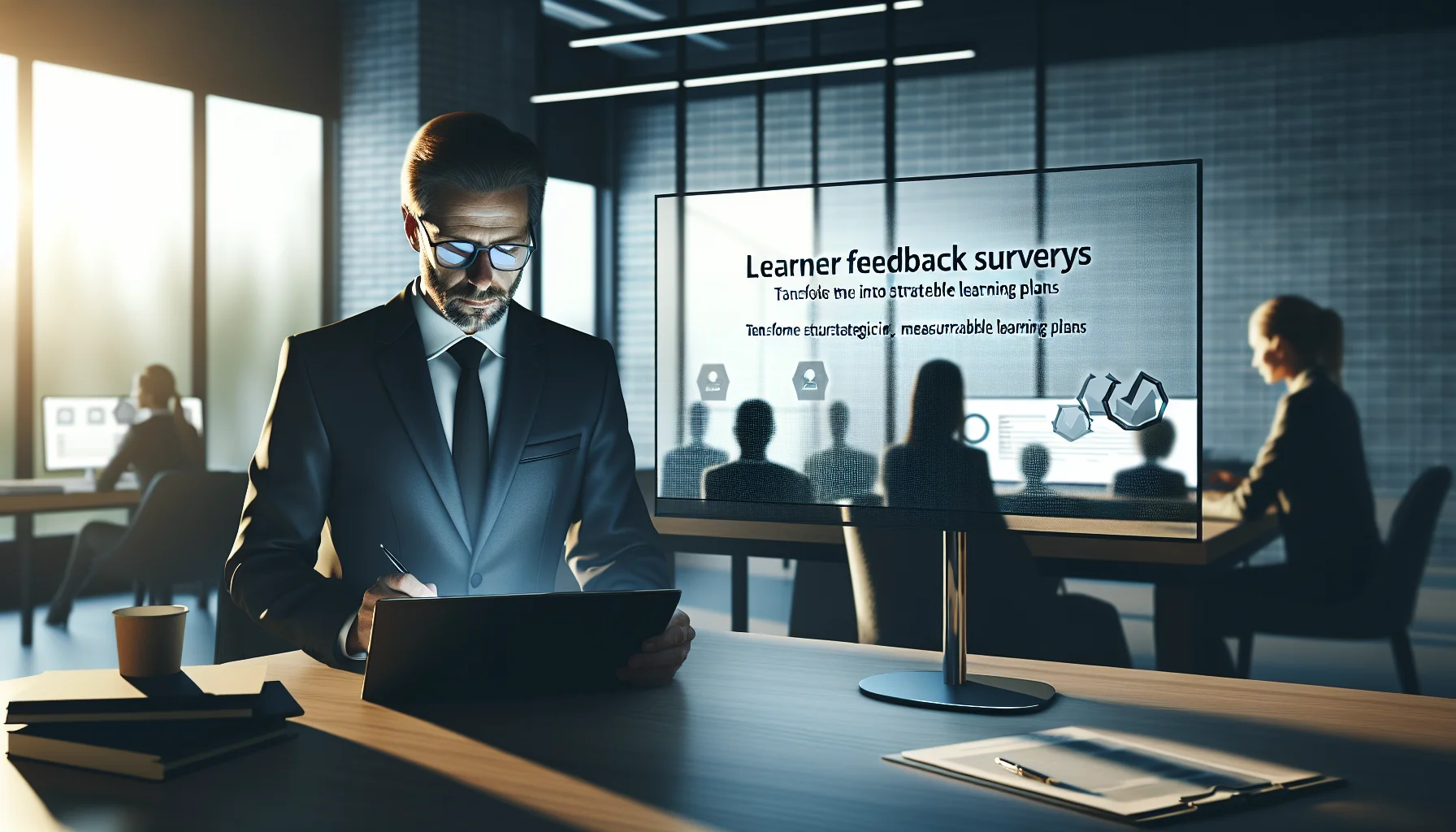 Managers reviewing manager validation surveys with one-page pre-brief