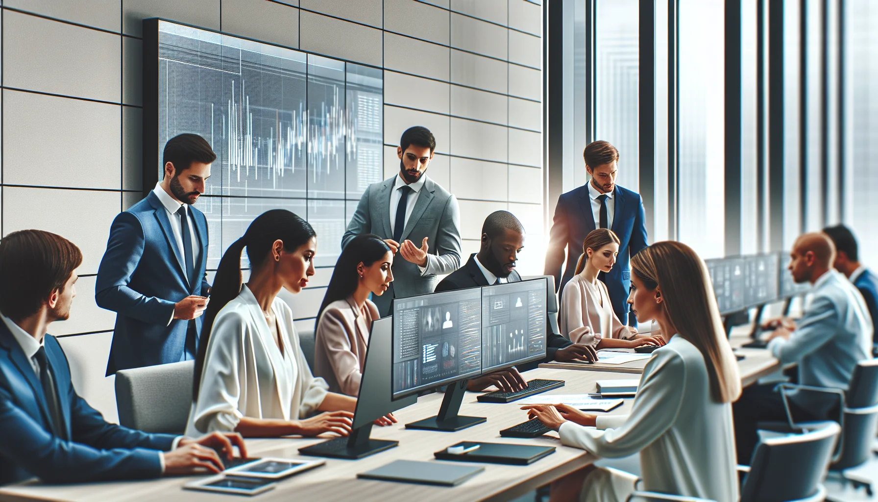 Manager presenting data ethics checklist to executives on laptop screen
