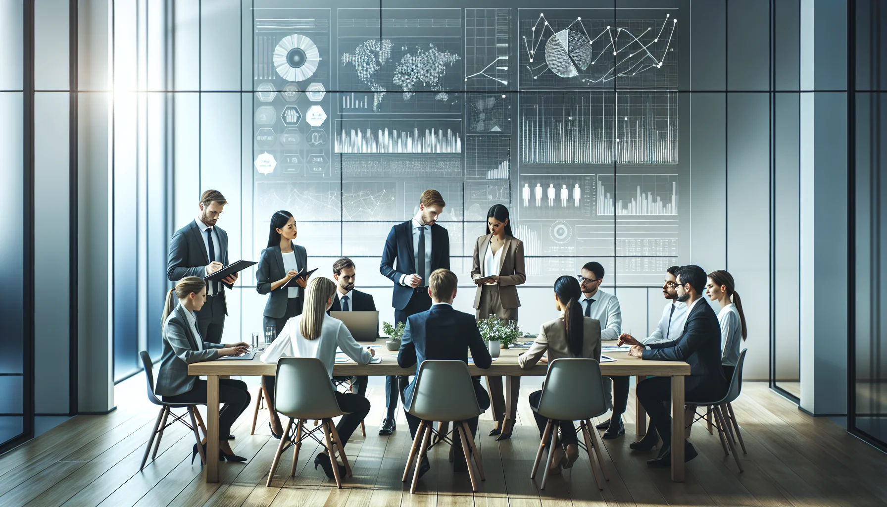 Manufacturing team reviewing analytics for long-term career impact