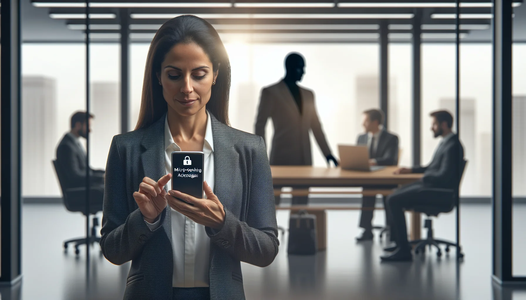 Manager reading leadership micro-coaching compliance message on phone