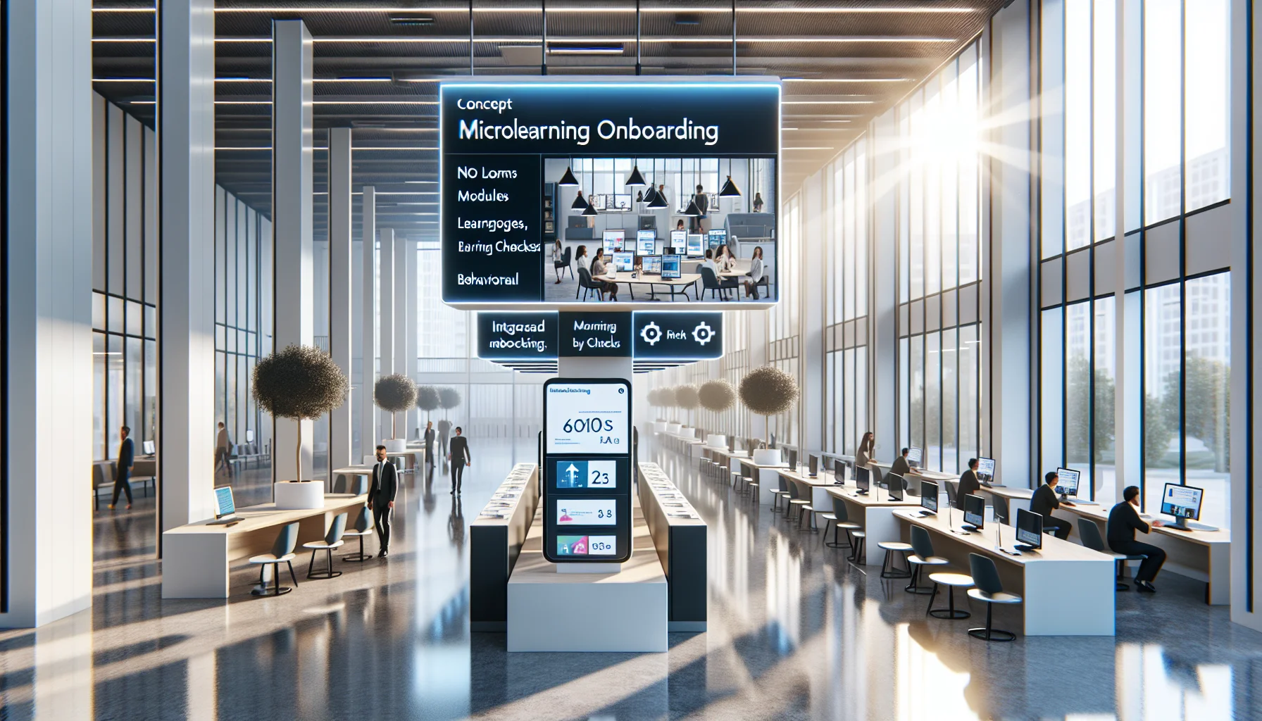 Plant operator viewing microlearning onboarding short training module on kiosk