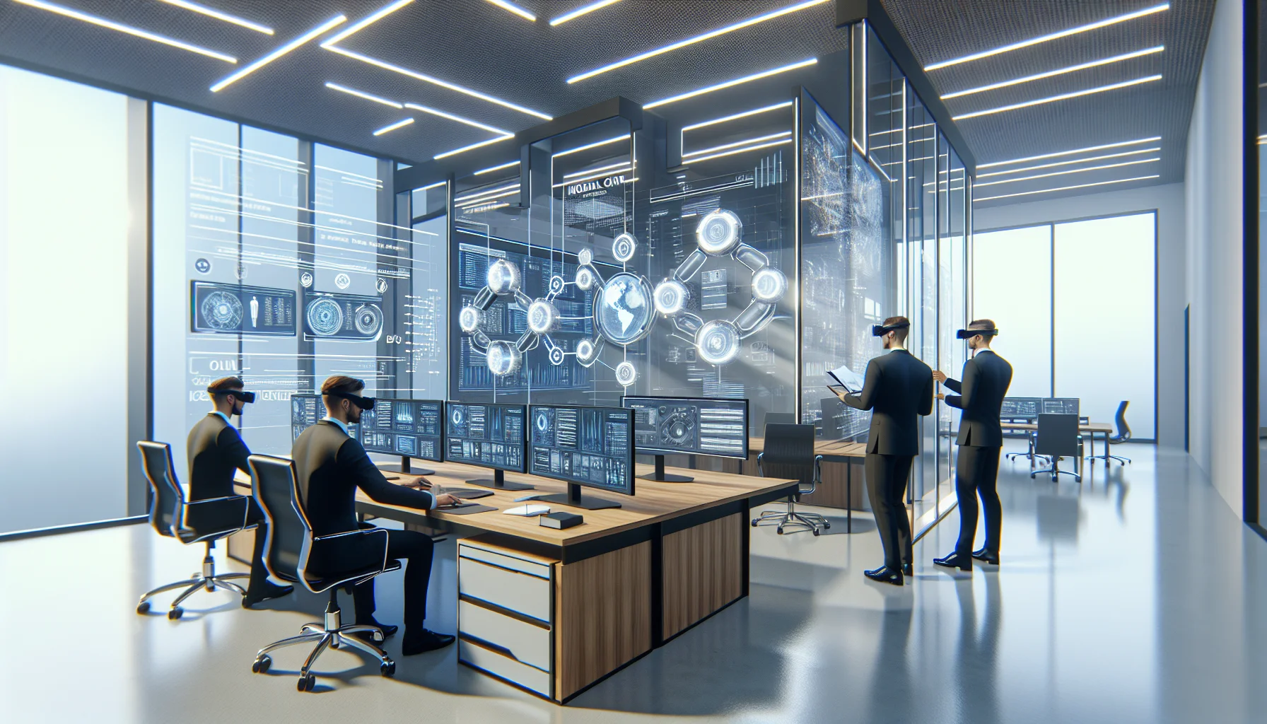 Author assembling modular VR content modules in a visual builder