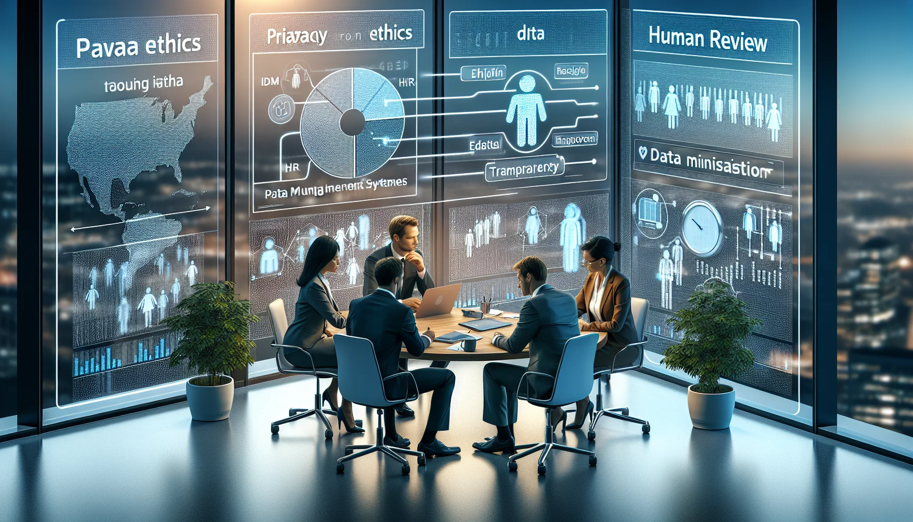 HR team reviewing privacy ethical risks in LMS analytics dashboard