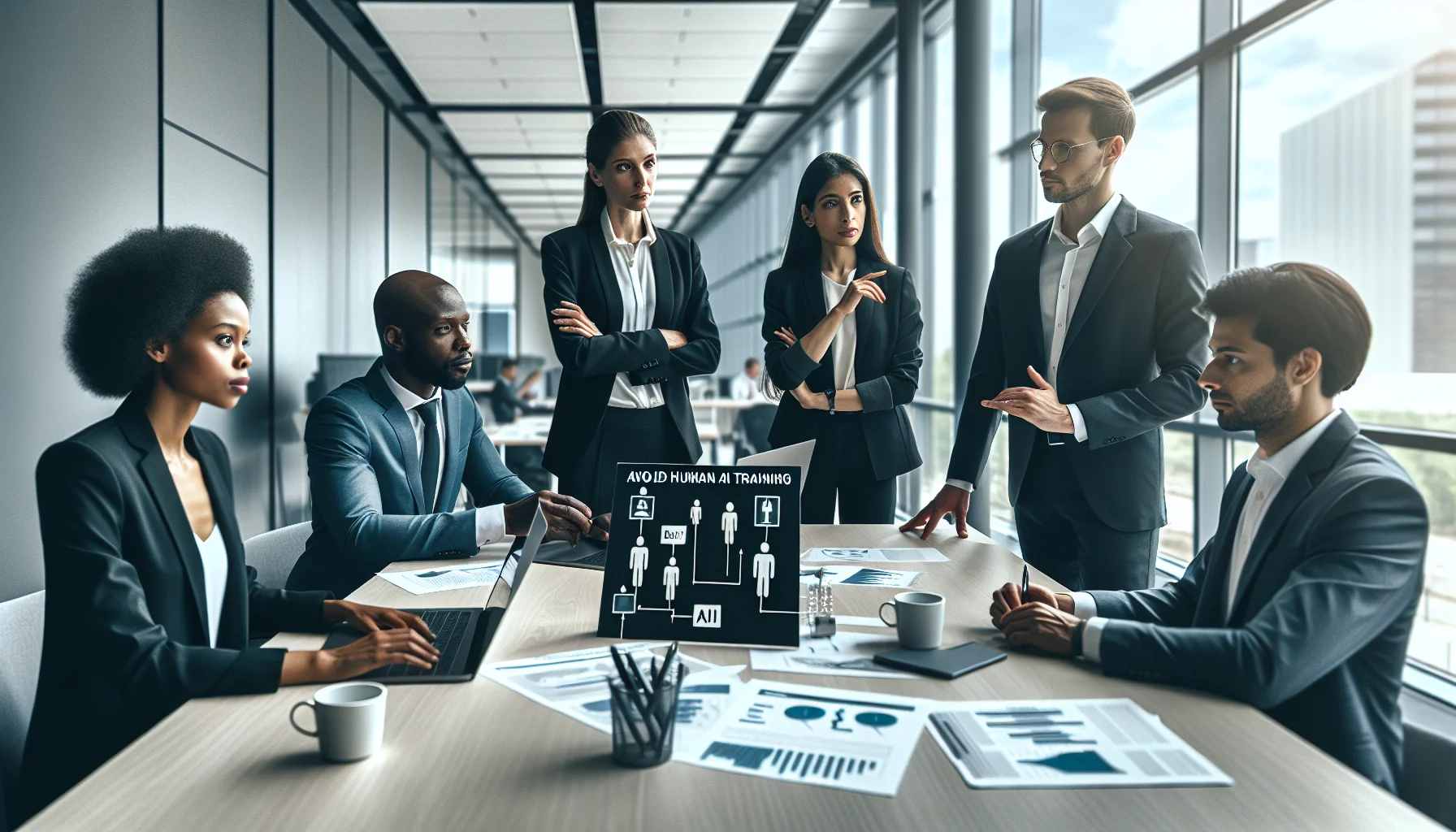 Team reviewing pitfalls of human-AI training checklist on laptop