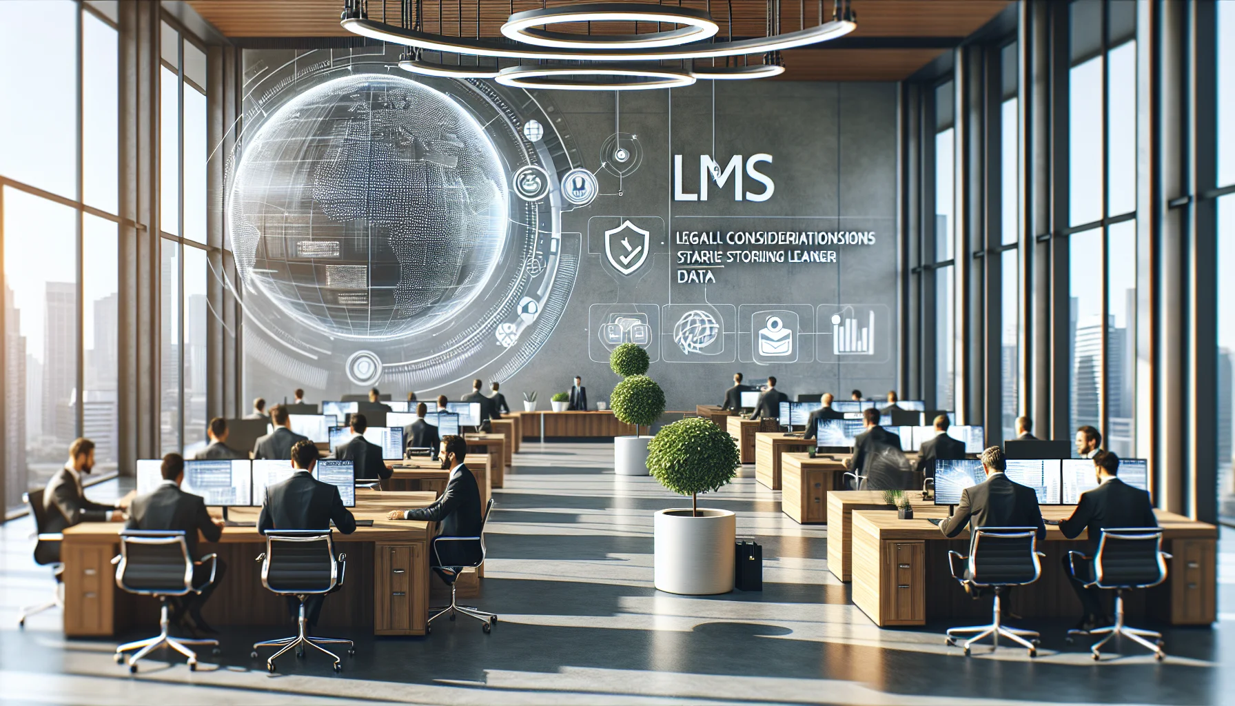 Team reviewing LMS data privacy dashboards and compliance checklist