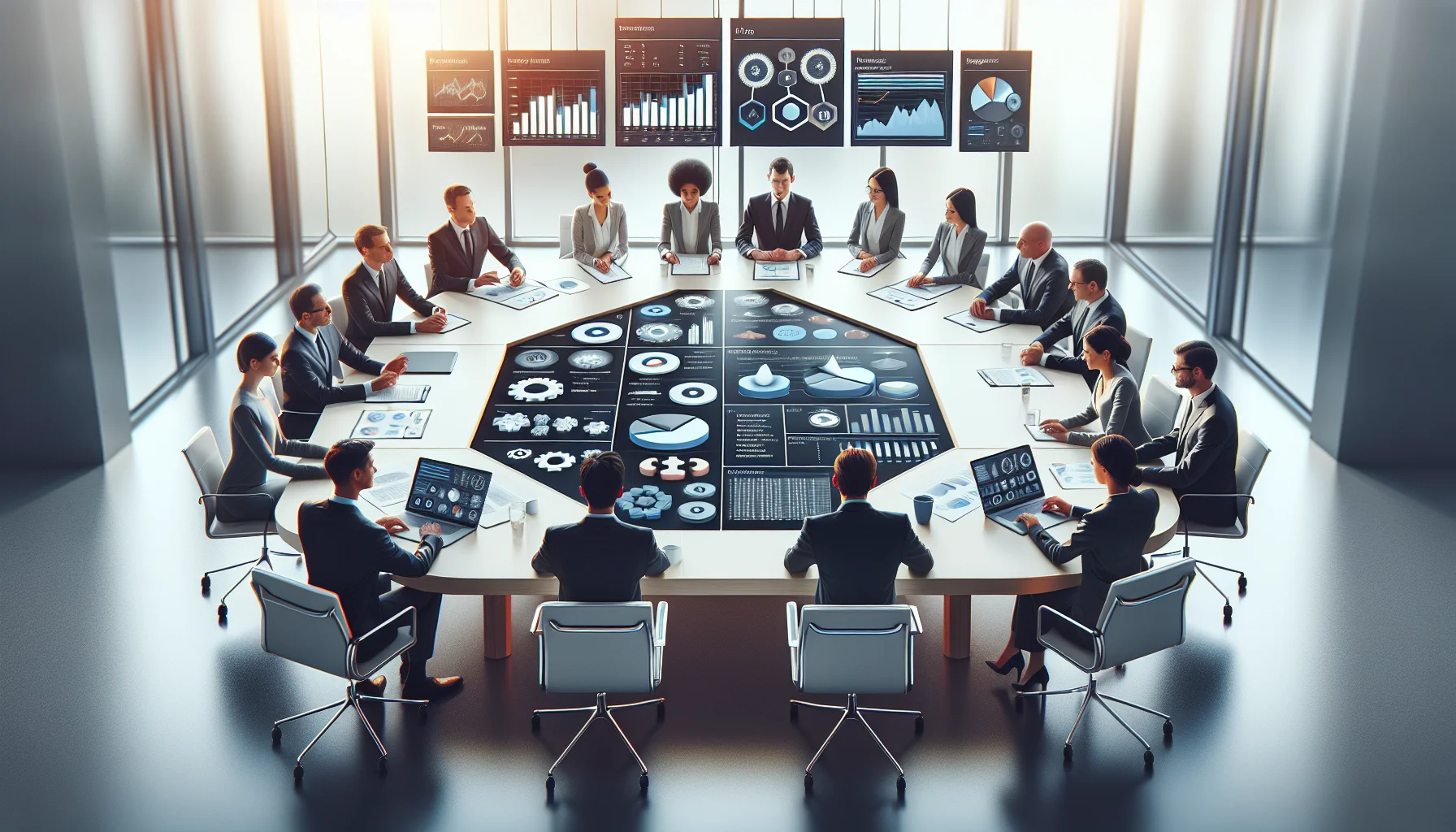 Executive reviewing Power BI for managers one-page dashboard on tablet