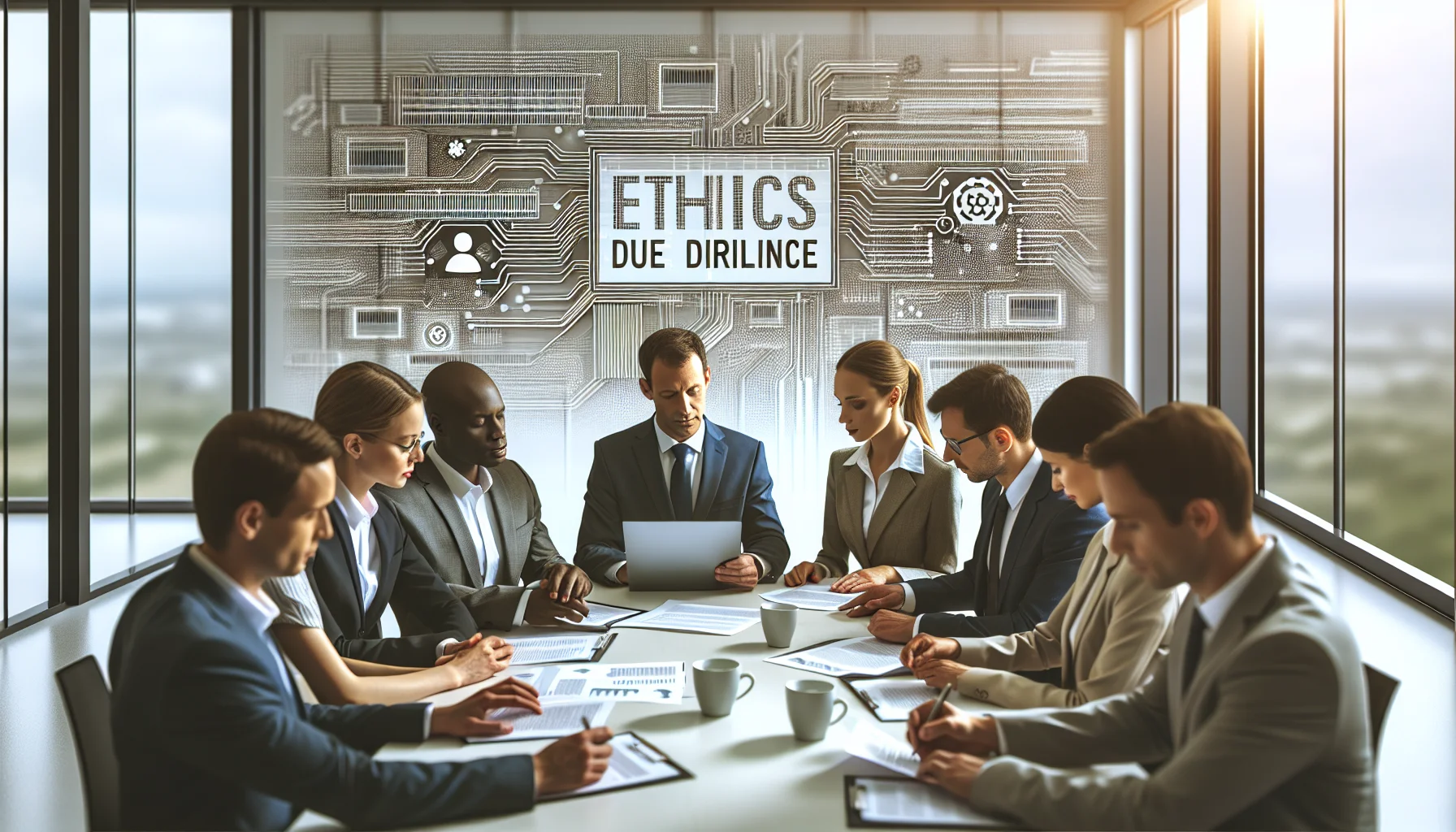 Procurement team reviewing ethical AI procurement checklist on laptop