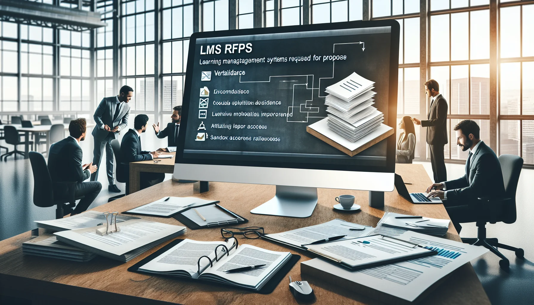 Procurement team reviewing LMS RFP red flags checklist on laptop