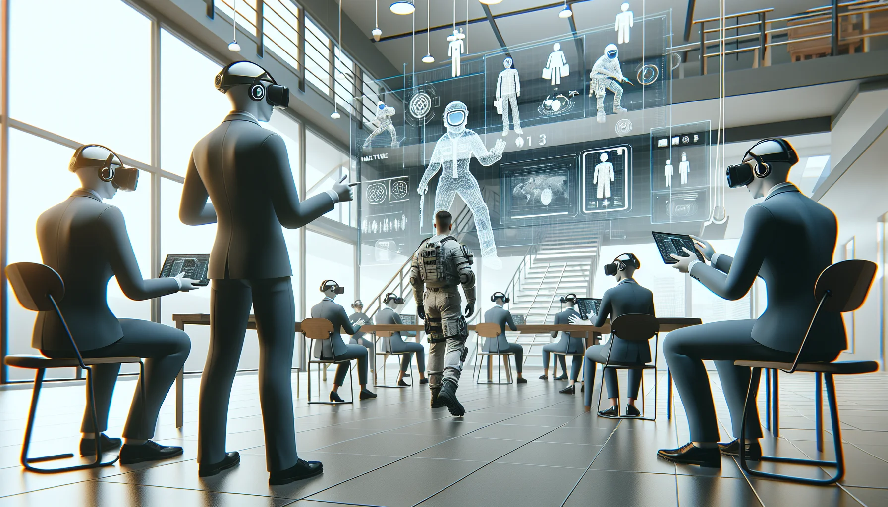Remote team metaverse training session showing distributed participants collaborating