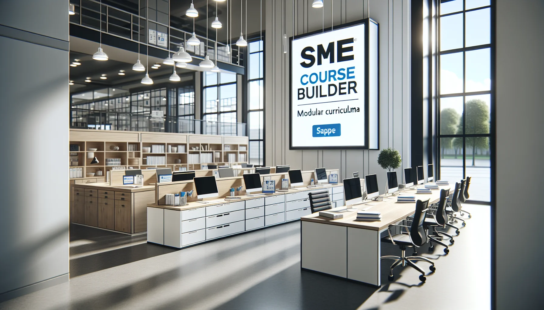 SME course builder training workshop on laptop and notes