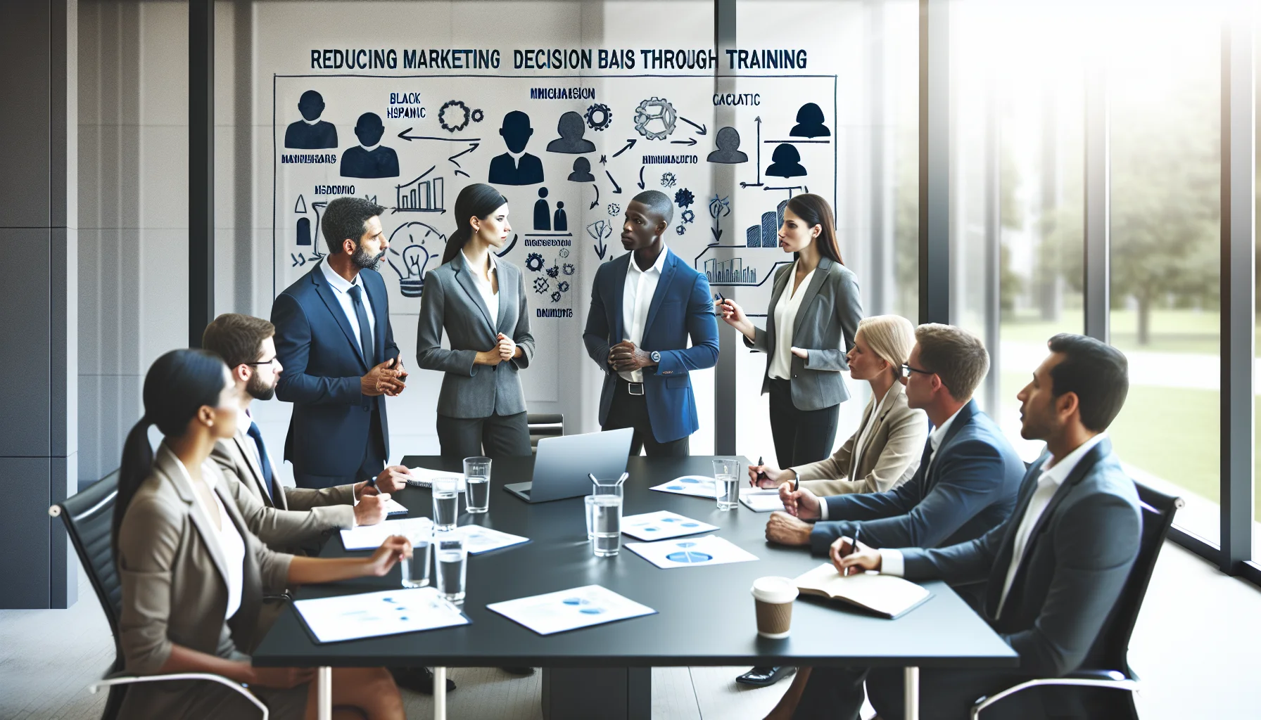 Marketers in workshop reviewing data to reduce marketing decision bias