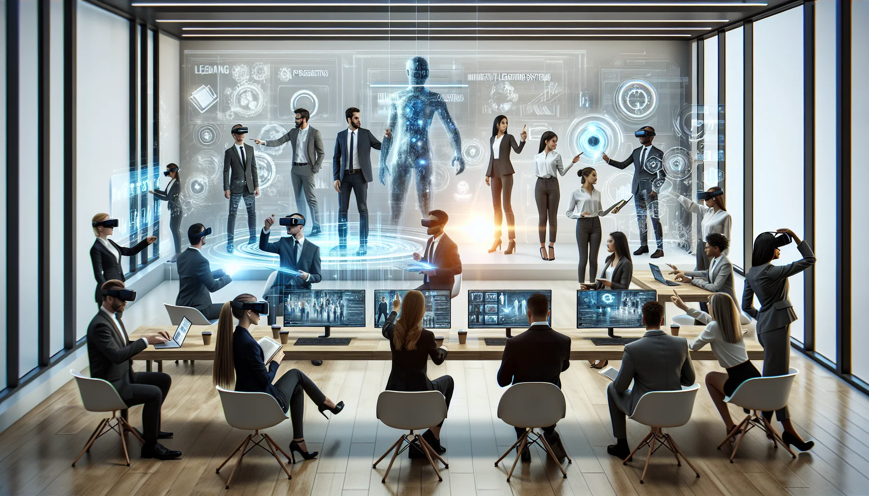 Technical team designing immersive learning system architecture diagram