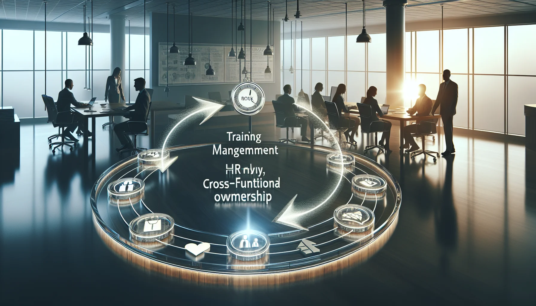 Cross-functional team reviewing training risk management dashboard