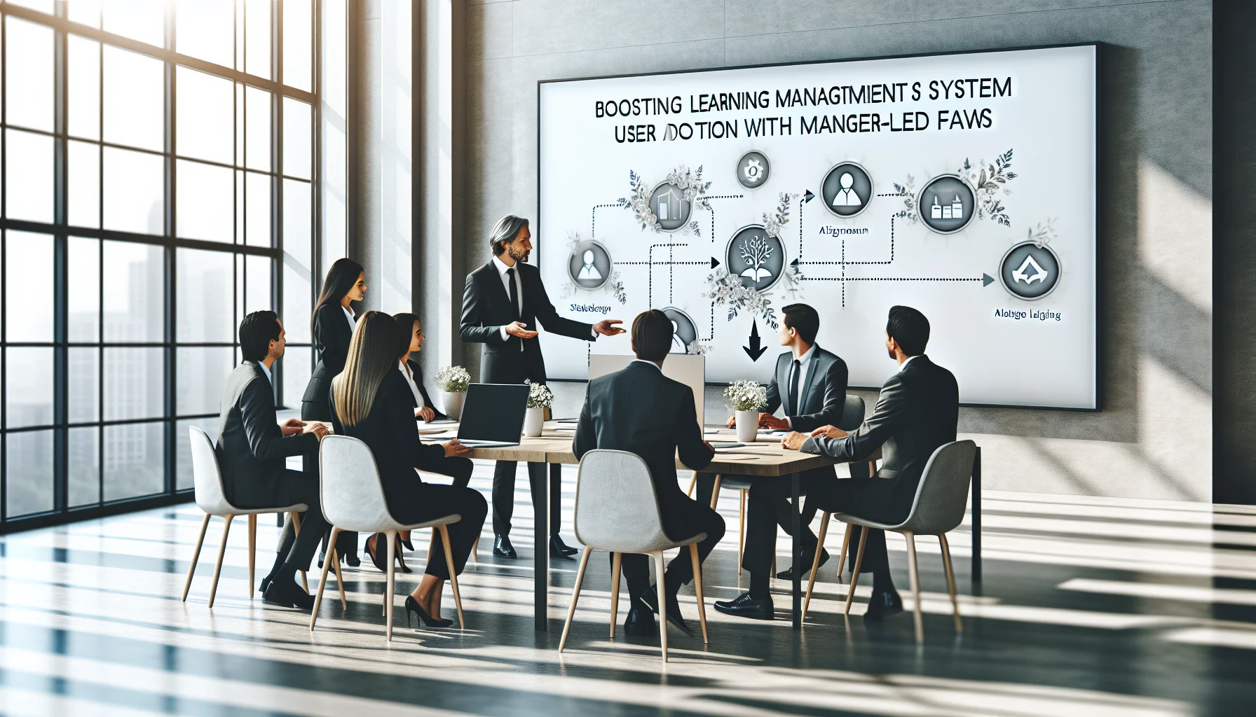 Managers reviewing LMS user adoption metrics on dashboard