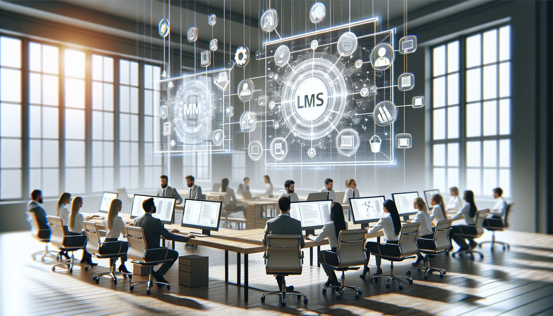 Distributed team reviewing LMS user adoption analytics on screen