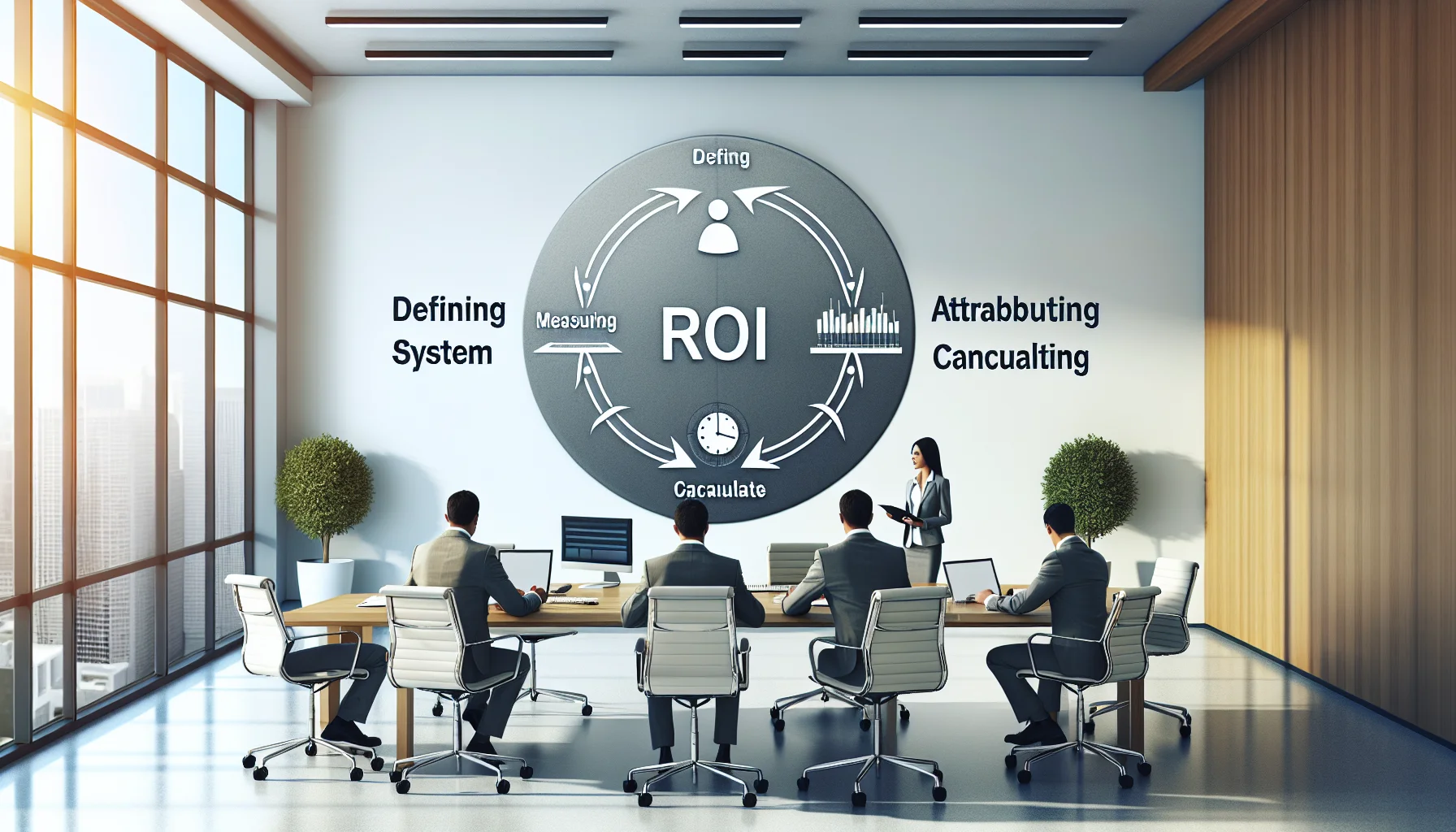 Team reviewing learning system ROI dashboard and LMS analytics