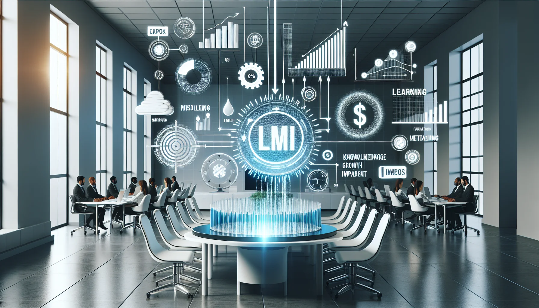 Team reviewing LMS ROI dashboard and learning analytics