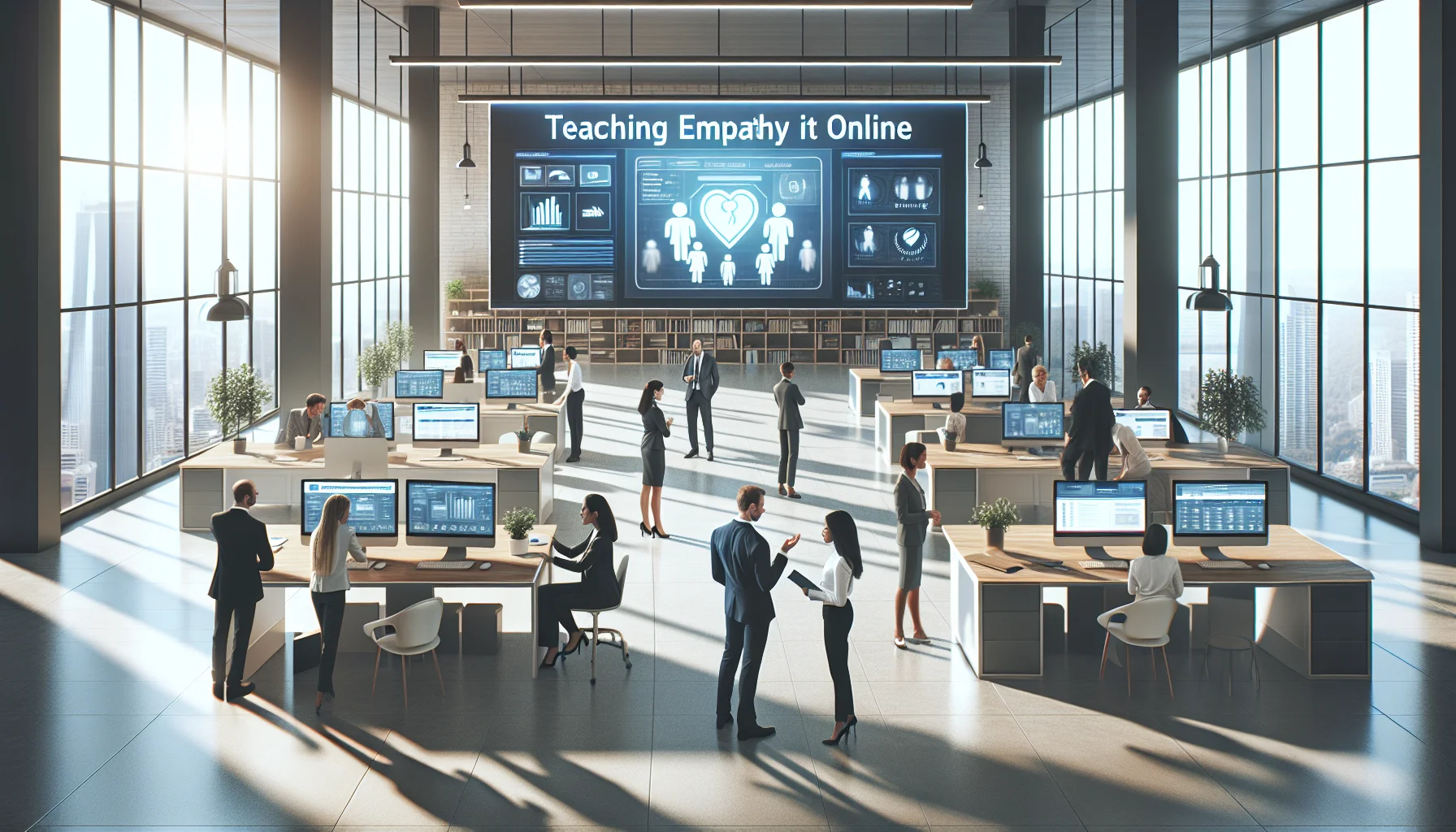 Executives practicing to teach empathy online in virtual workshop