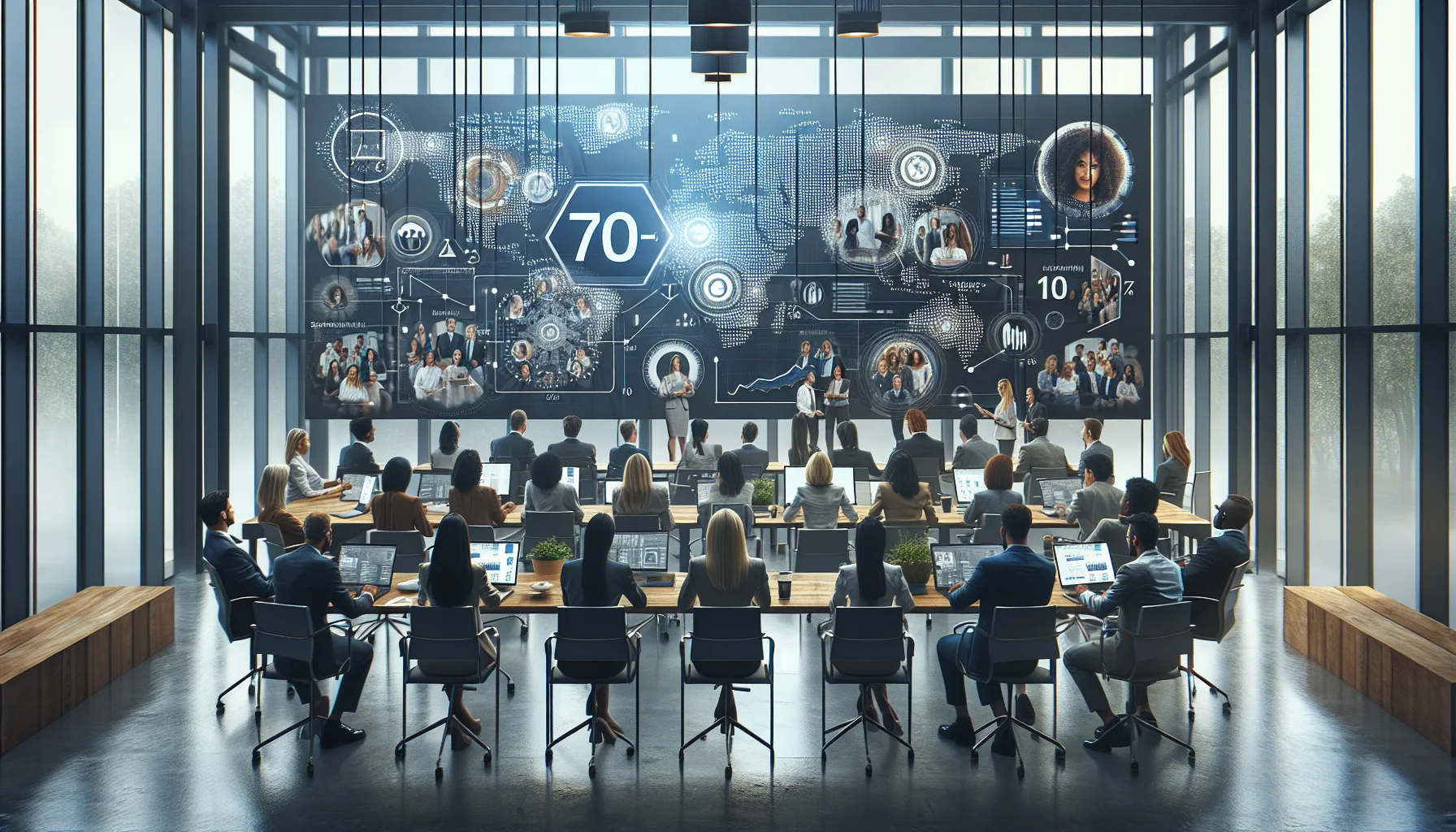 Remote team using 70-20-10 case studies playbook on laptop